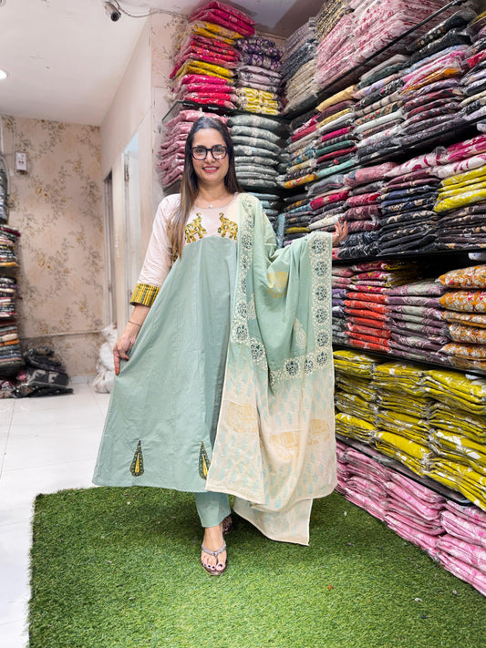 Pure Slub Cotton Vibrant Green 3pc Set