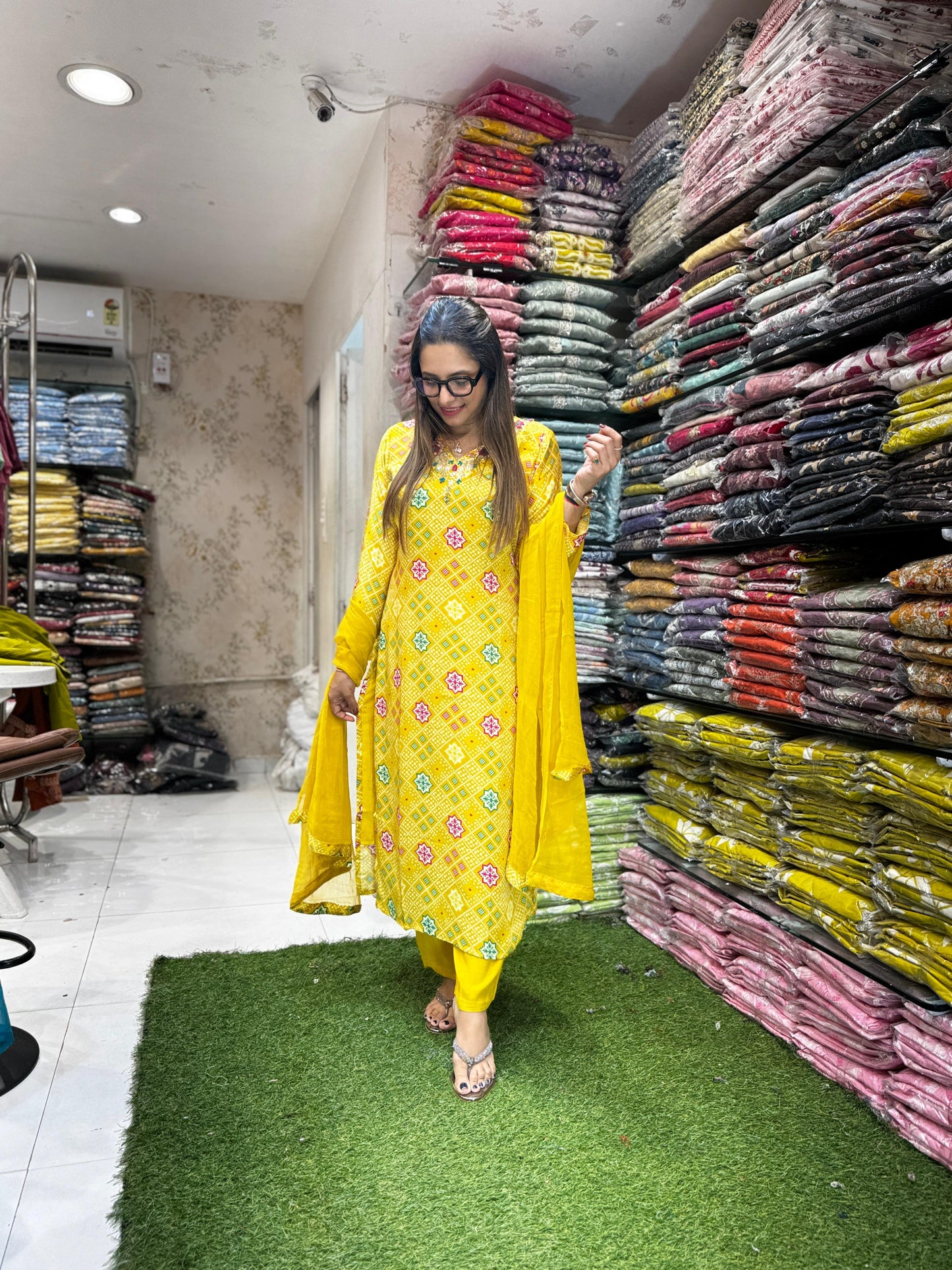 Pure Satin Gaji Yellow 3pc Set