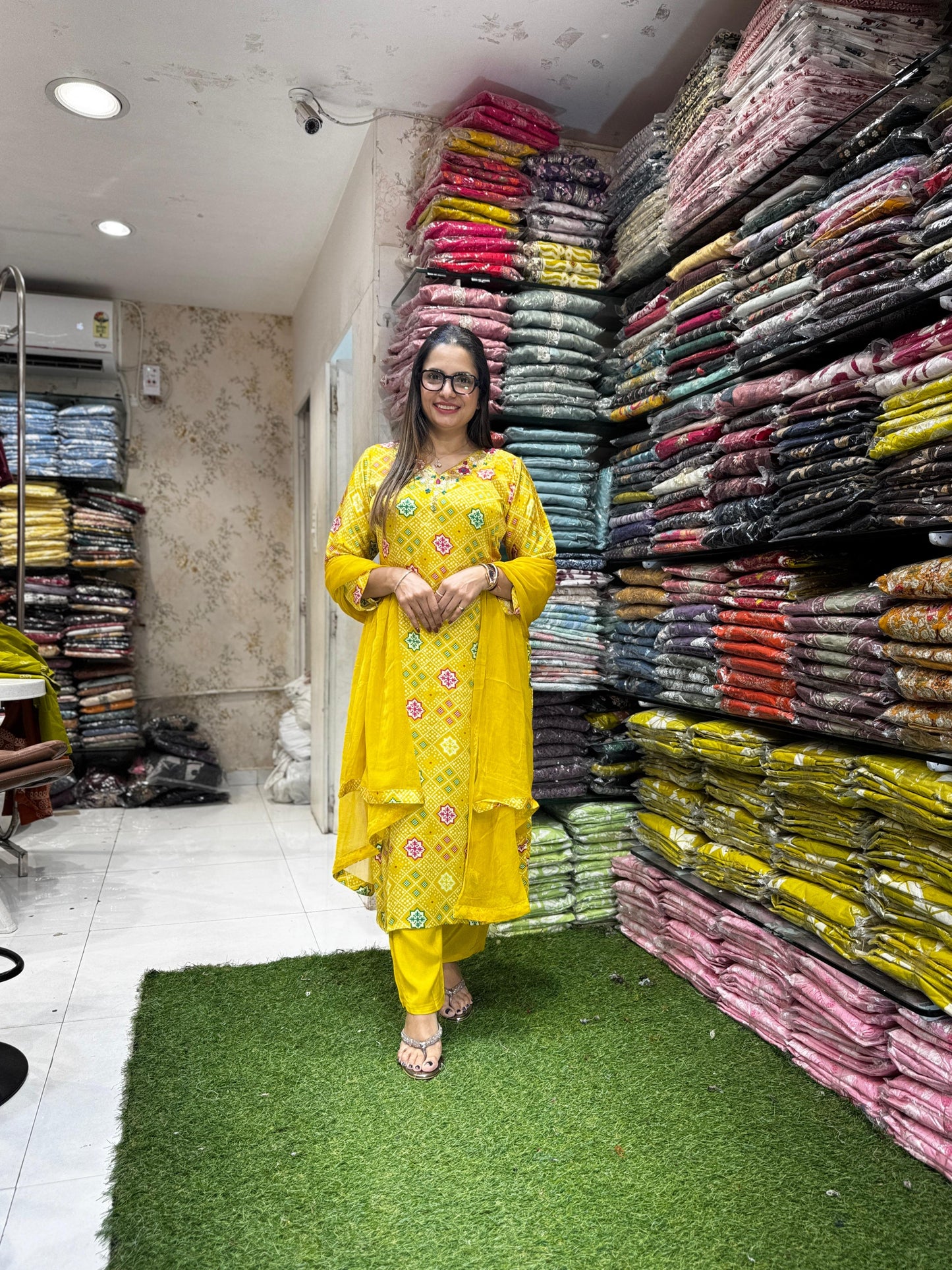 Pure Satin Gaji Yellow 3pc Set
