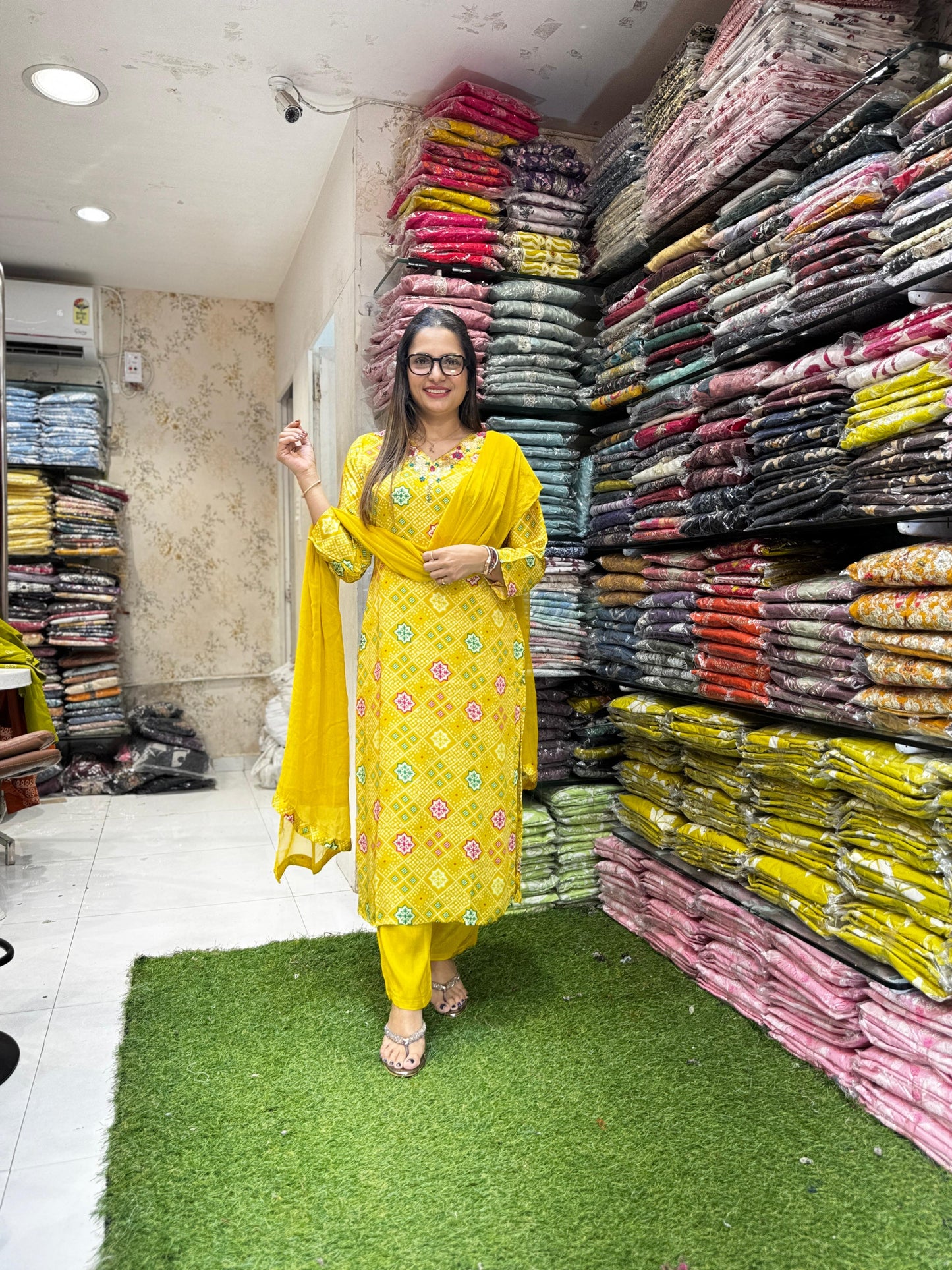 Pure Satin Gaji Yellow 3pc Set
