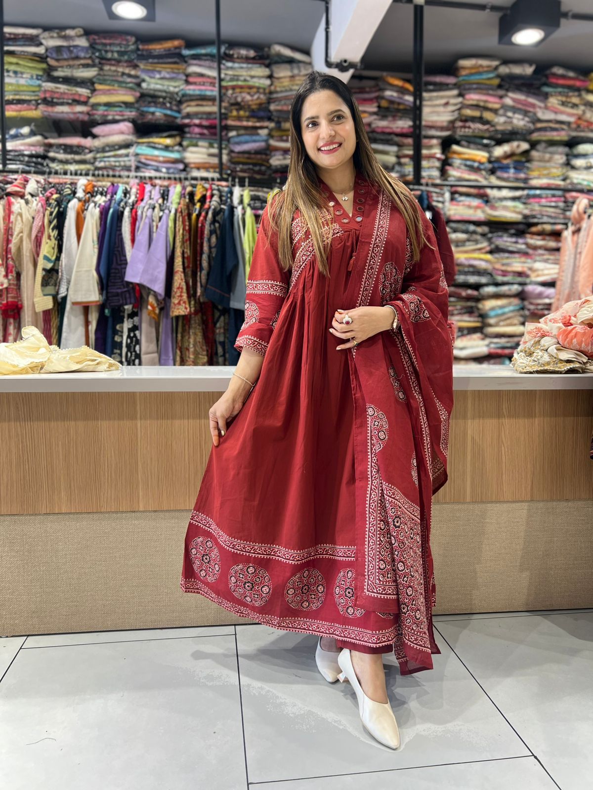 Pure Cotton Maroon 3pc Set