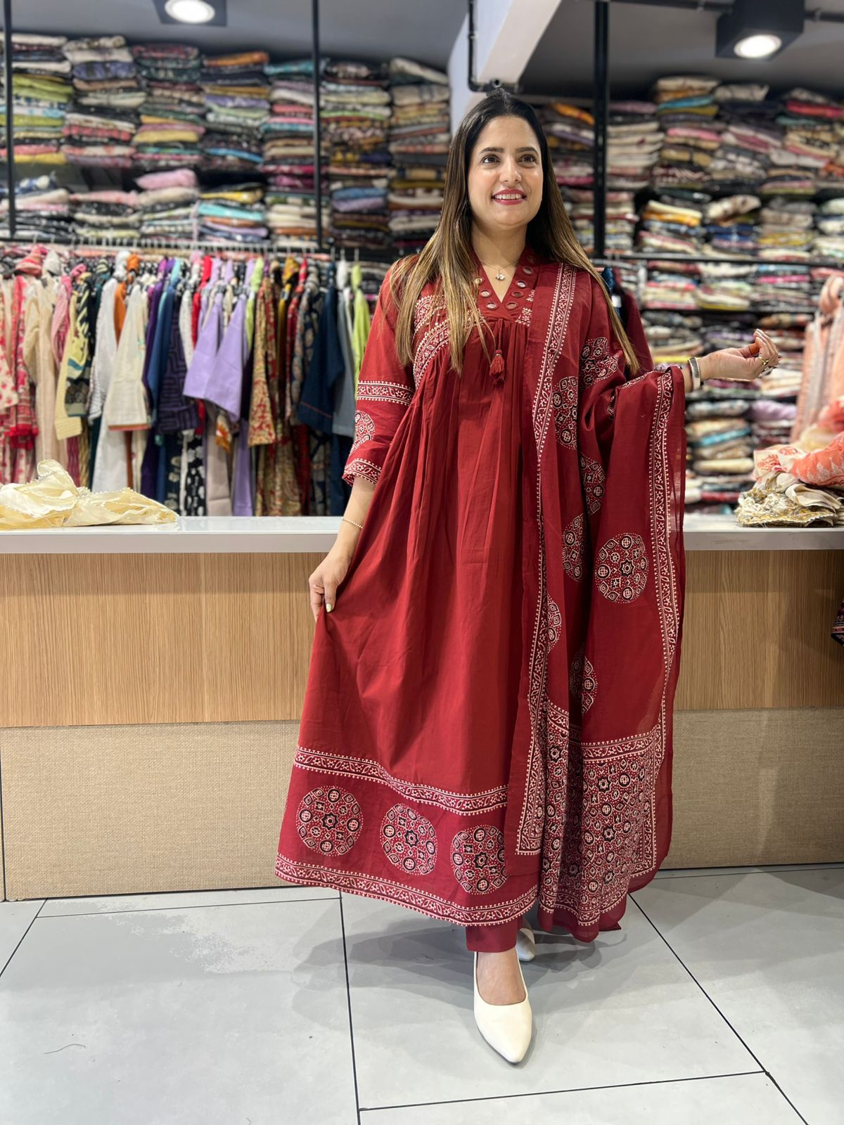 Pure Cotton Maroon 3pc Set