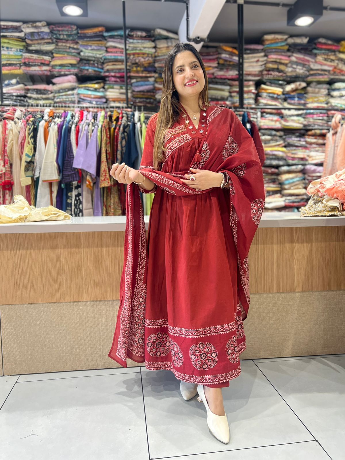 Pure Cotton Maroon 3pc Set