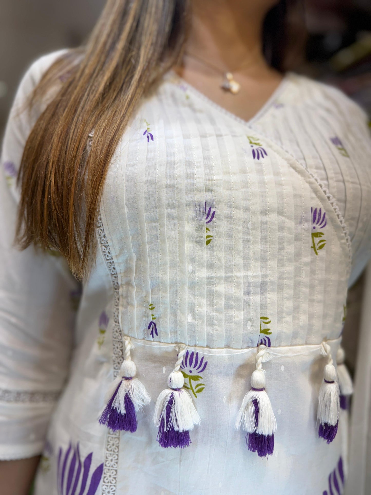 Pure Cotton Pearl White And Purple 3pc Set