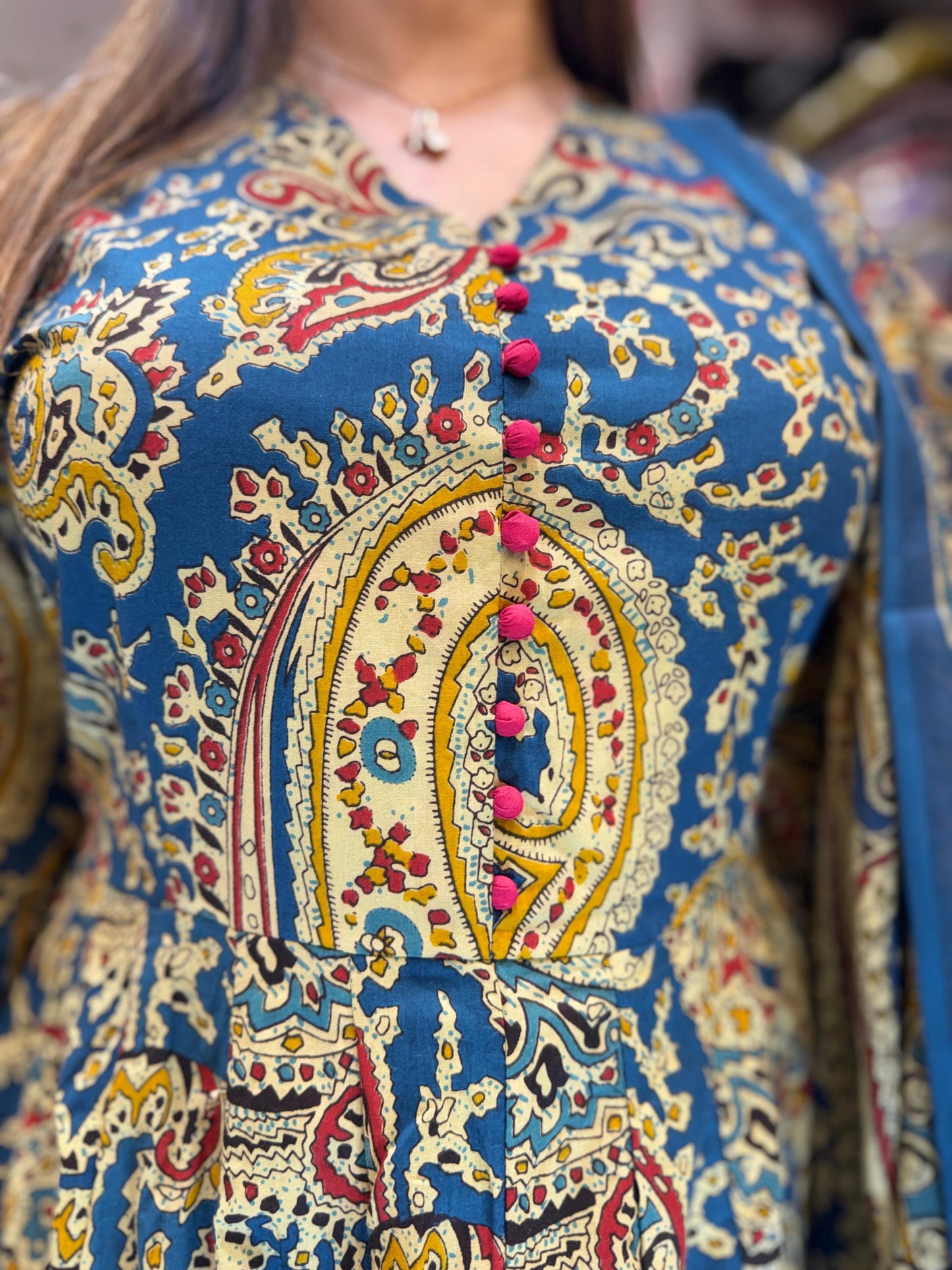 Pure Cotton Blue 24kali Anarkali 3pc Set