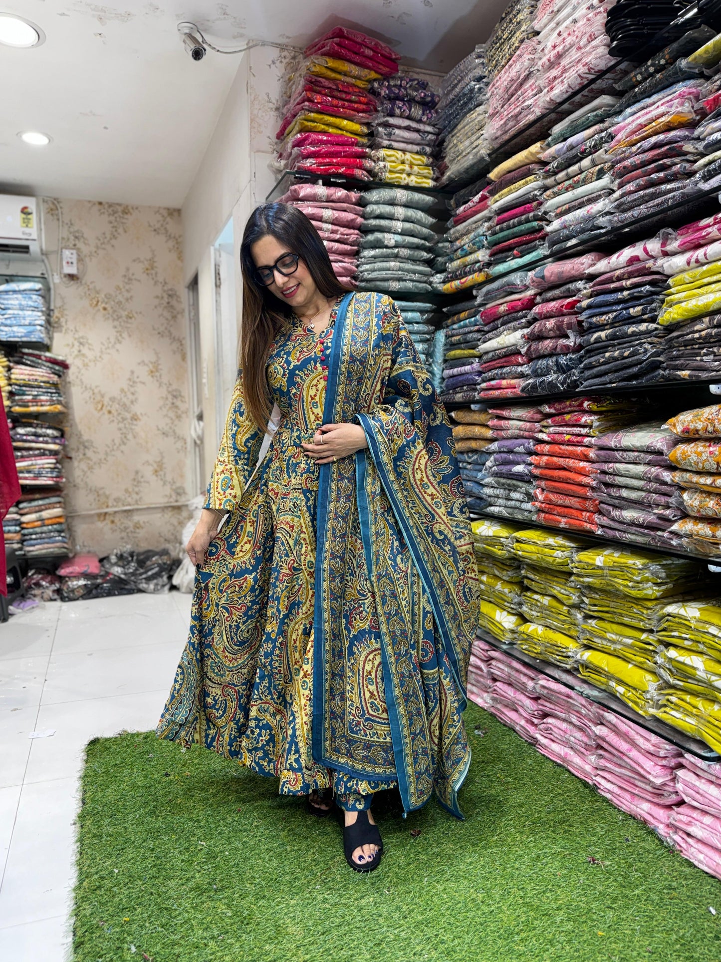 Pure Cotton Blue 24kali Anarkali 3pc Set