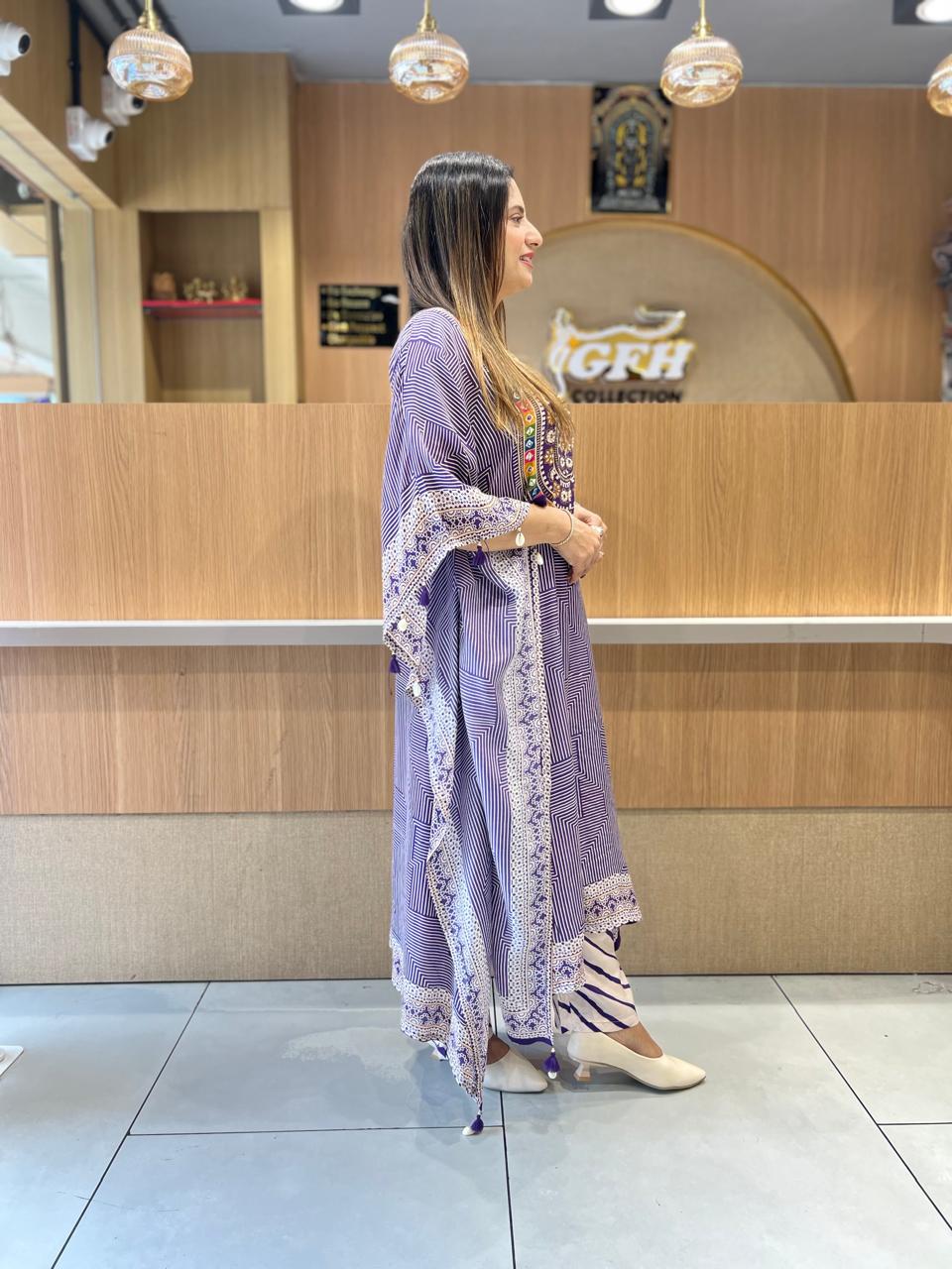 Pure Muslin Purple Kaftan 2pc Set