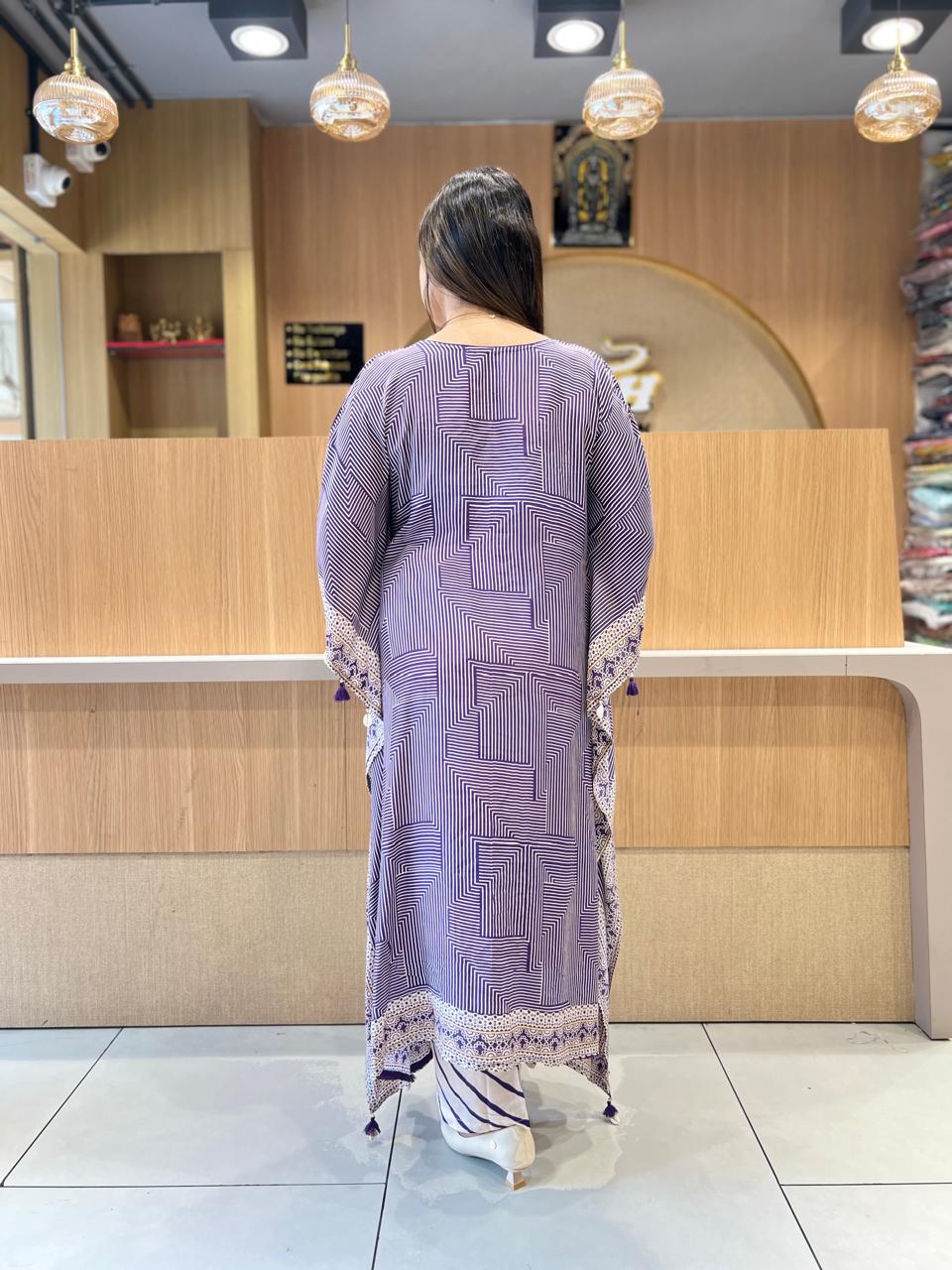 Pure Muslin Purple Kaftan 2pc Set