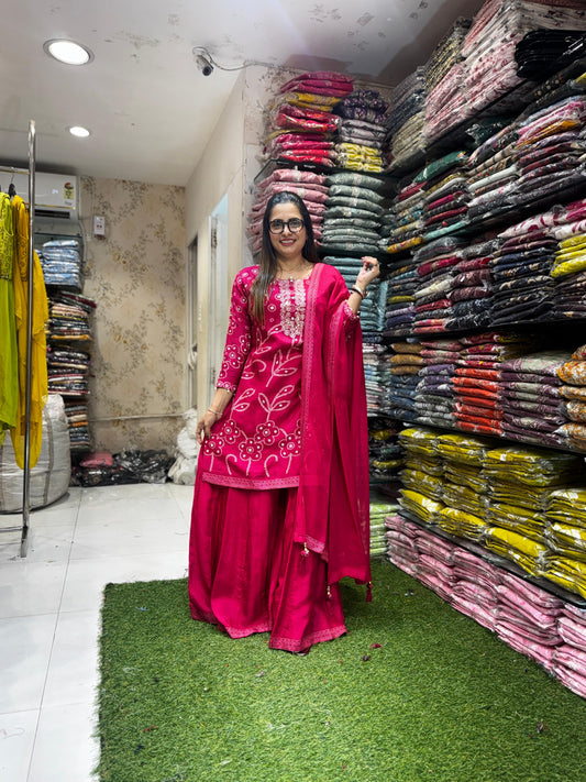 Pure Dola Silk Dark Rani 3pc Set