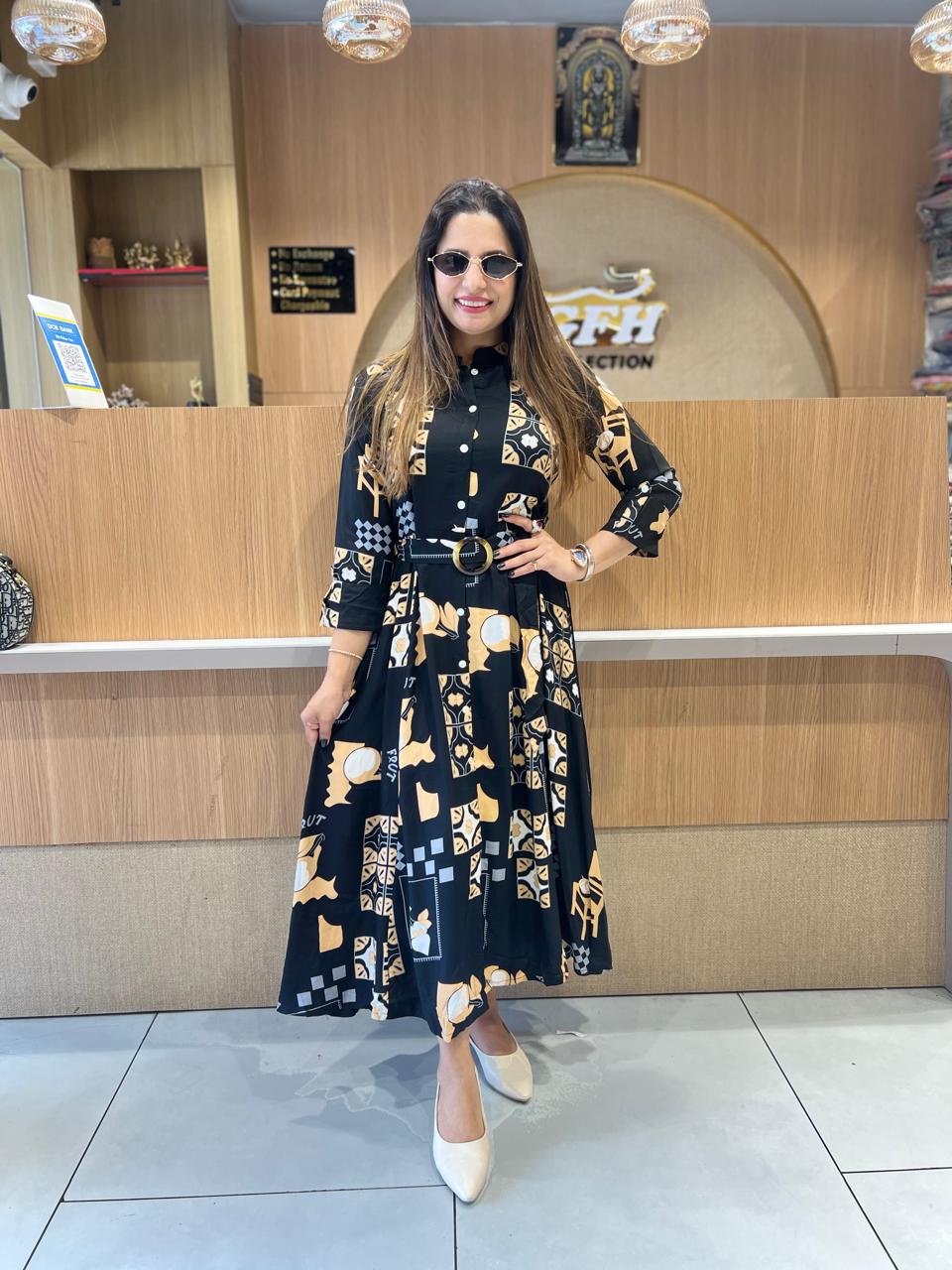 Pure German Rayon Black Midi