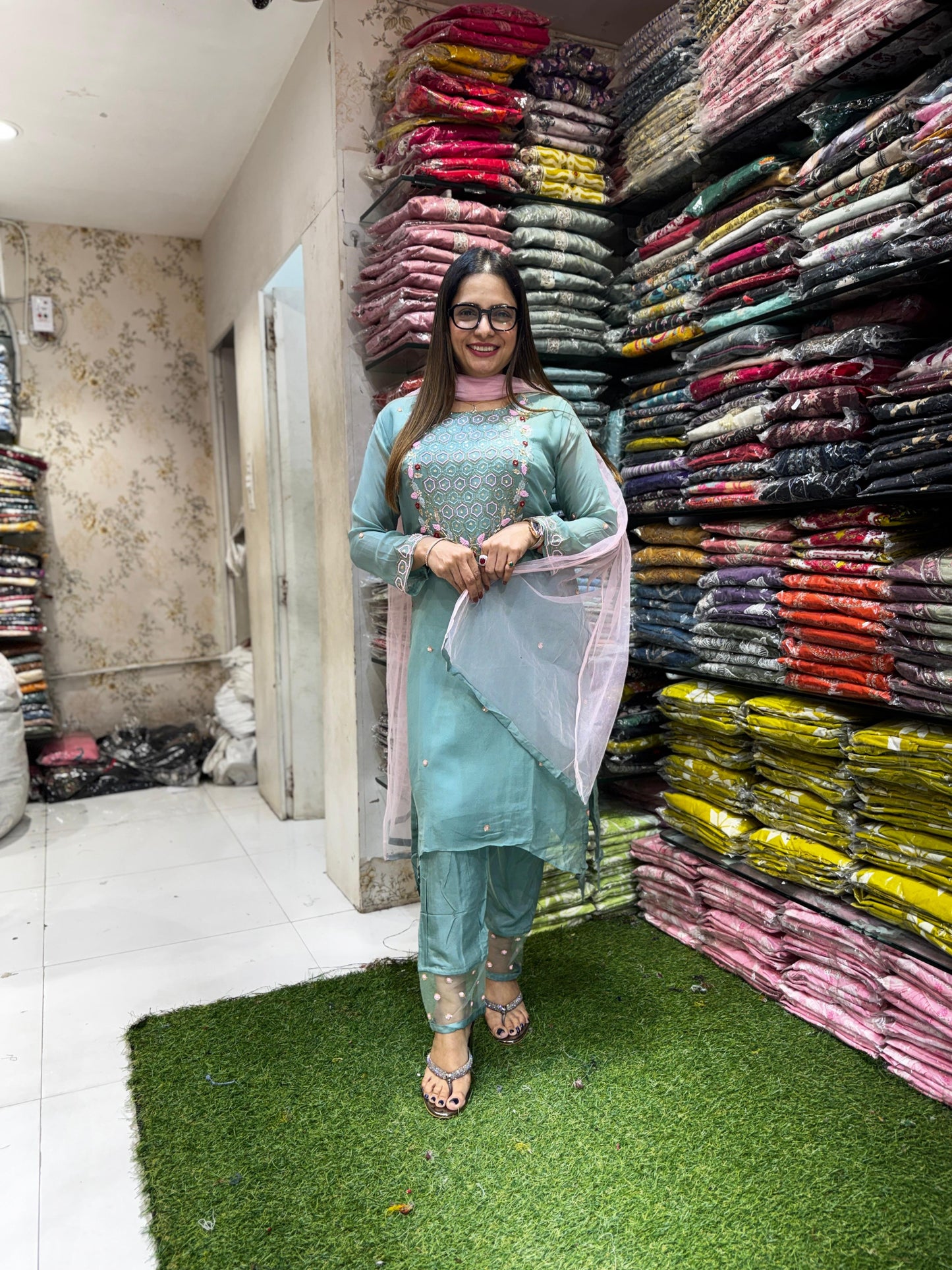 Pure Georgette Sea Green 3pc Set