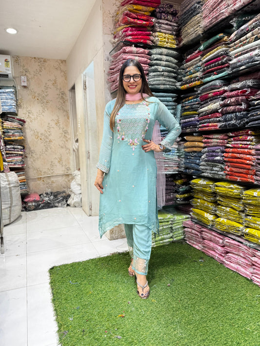 Pure Georgette Sea Green 3pc Set