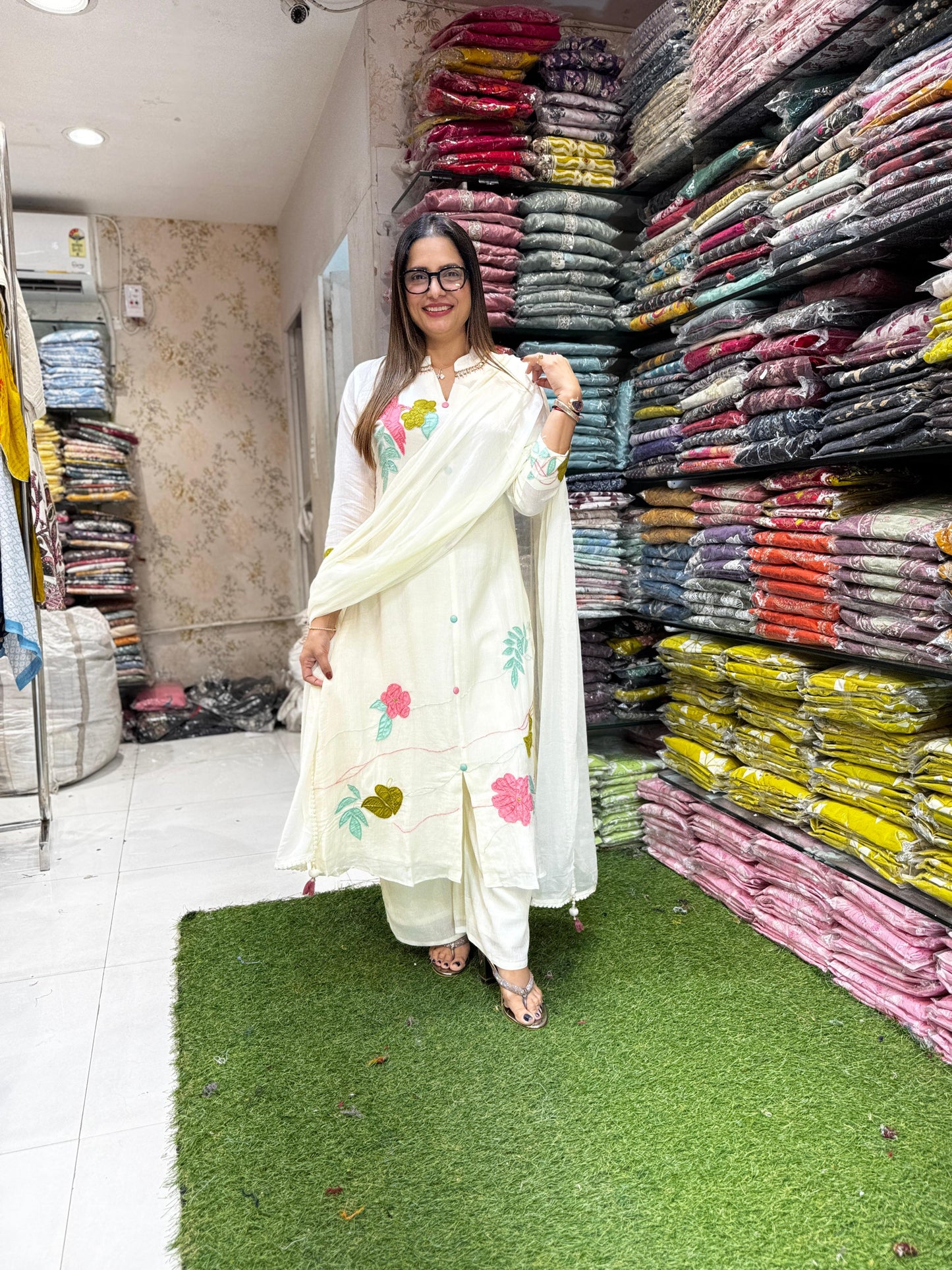 Pure Crush Banaras Mull Chanderi Off White 3pc Set