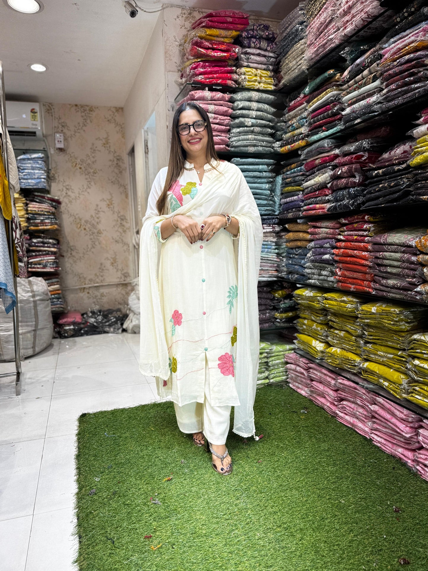 Pure Crush Banaras Mull Chanderi Off White 3pc Set
