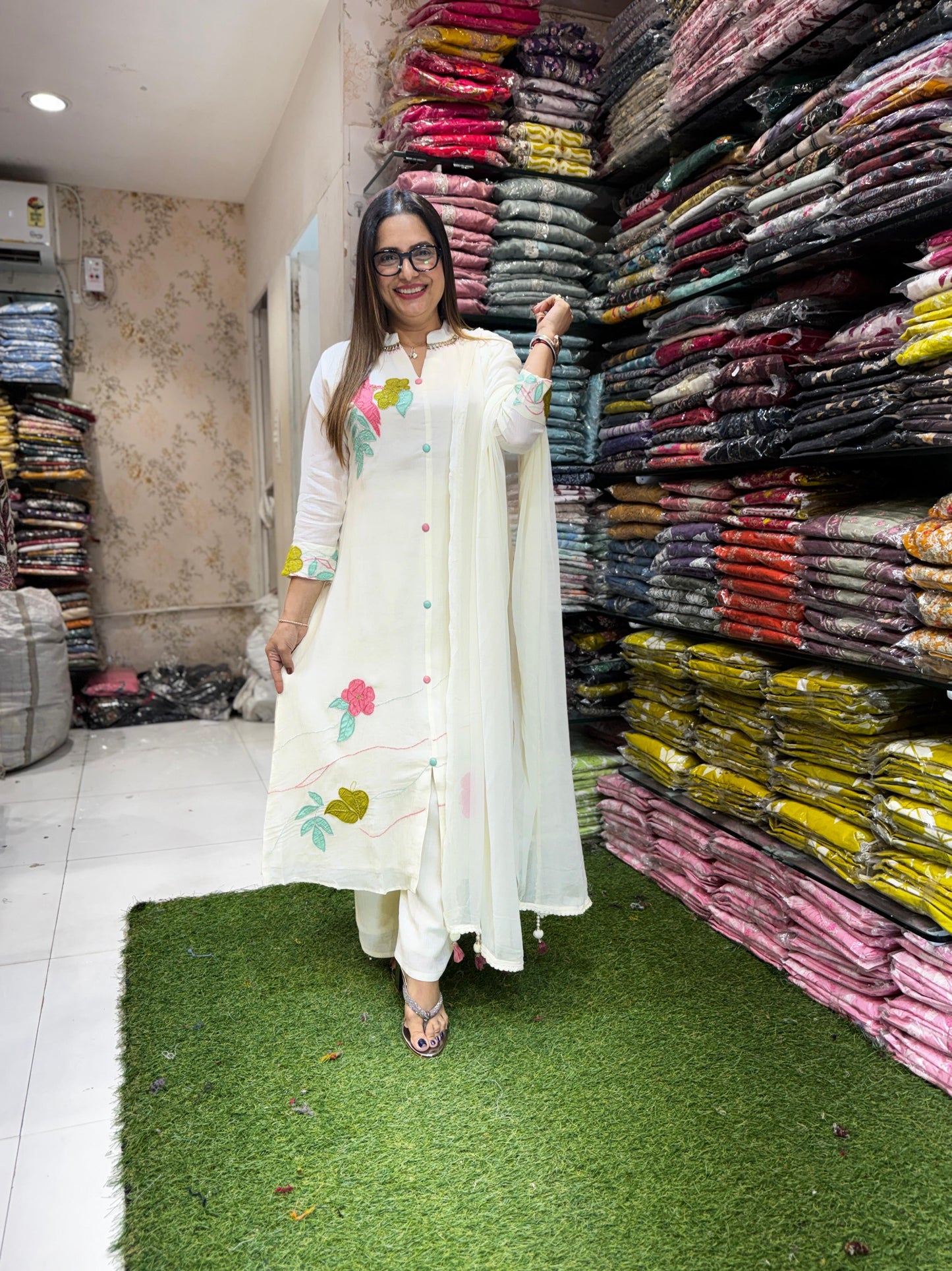Pure Crush Banaras Mull Chanderi Off White 3pc Set