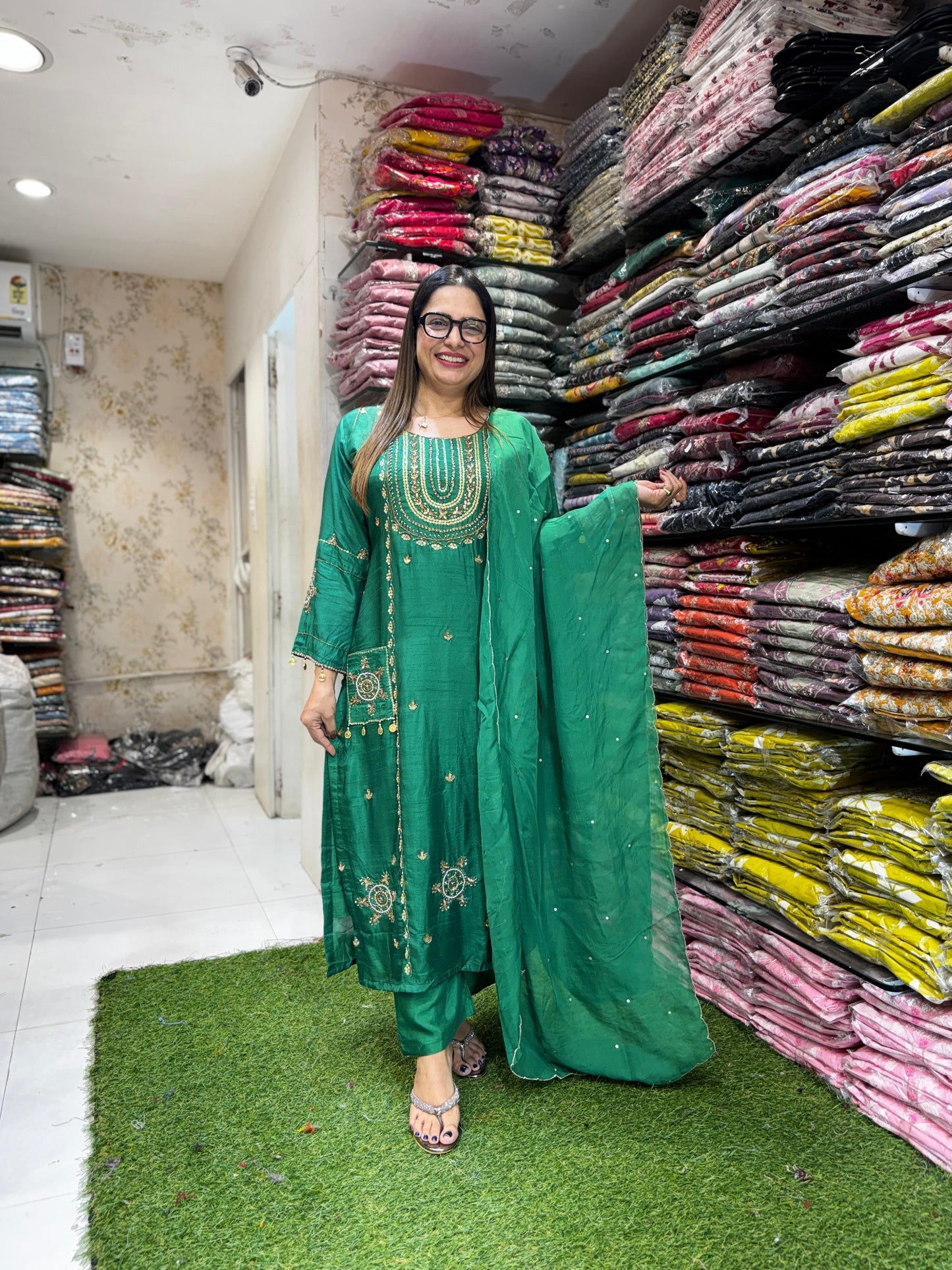 Pure Dola Silk Green 3pc Set