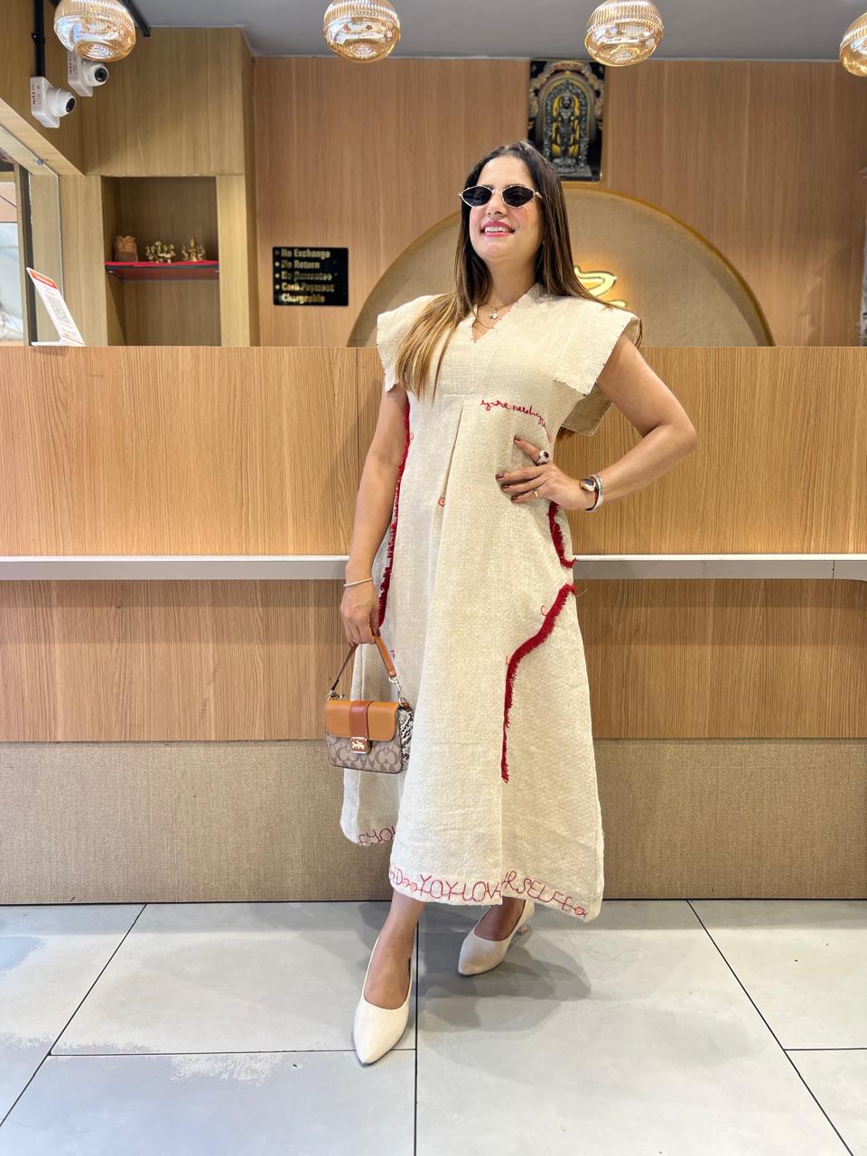 Pure Jute Cotton Off White Midi