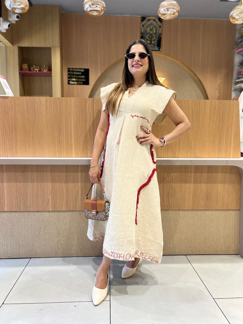 Pure Jute Cotton Off White Midi