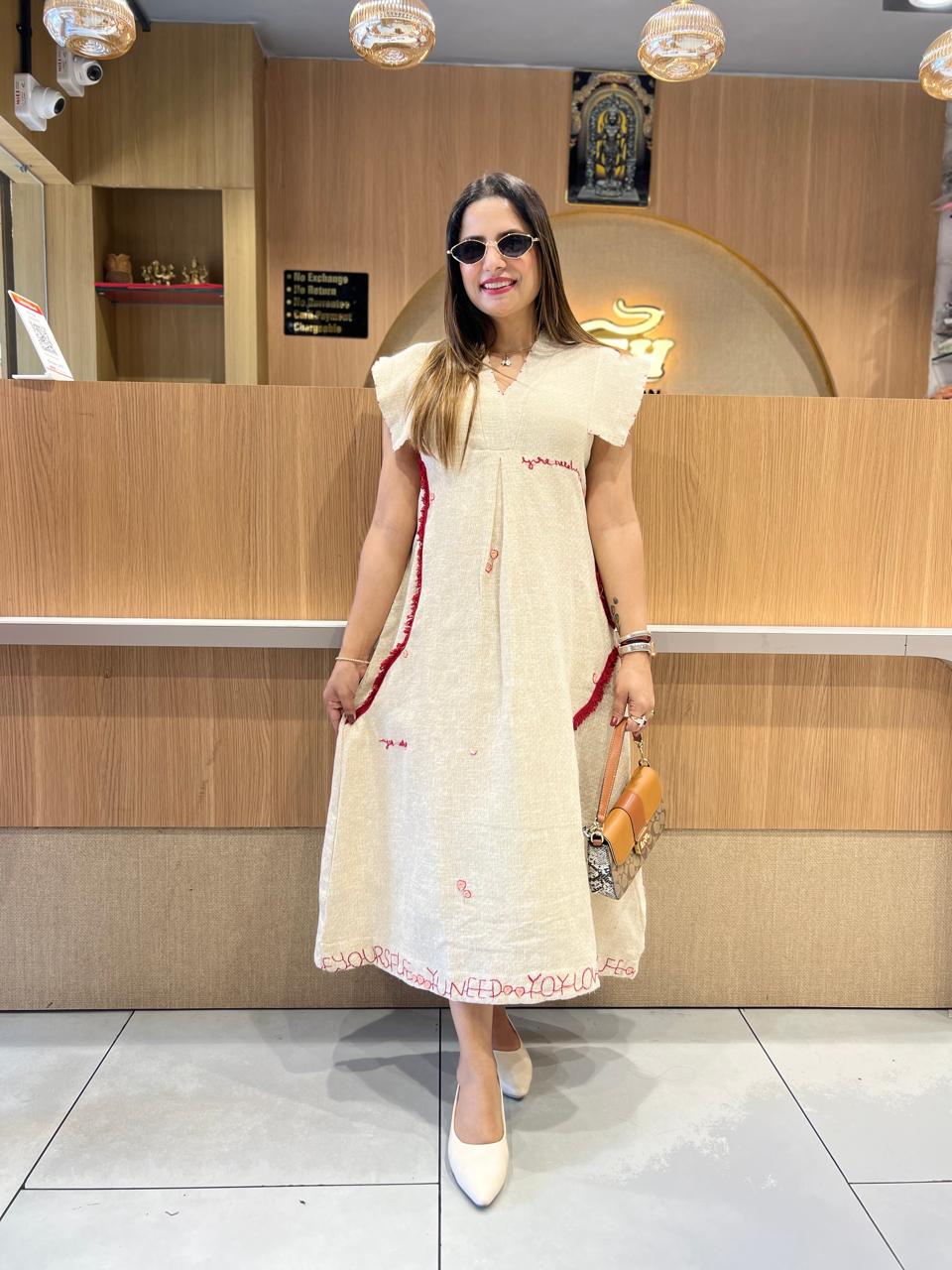 Pure Jute Cotton Off White Midi