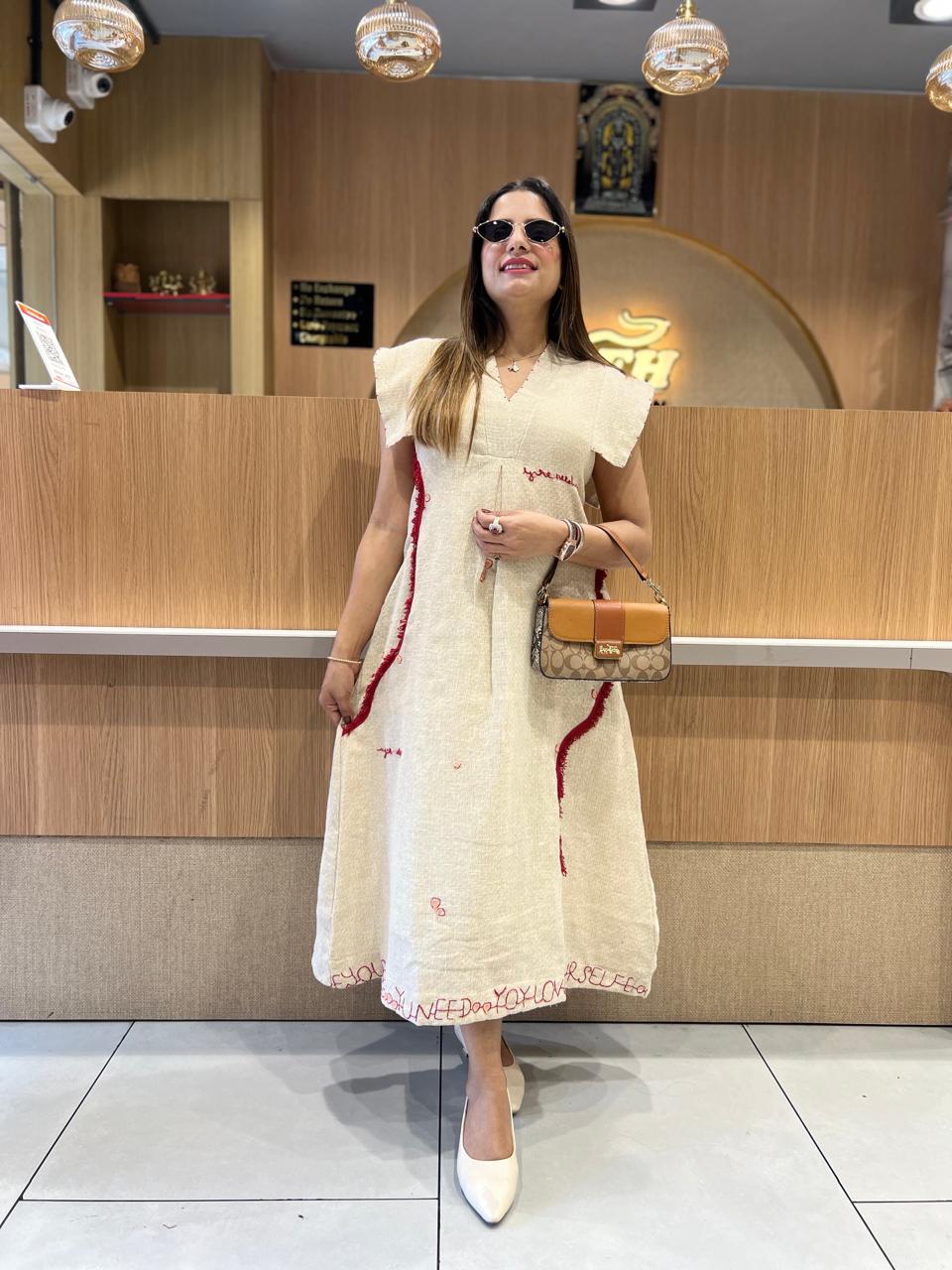 Pure Jute Cotton Off White Midi