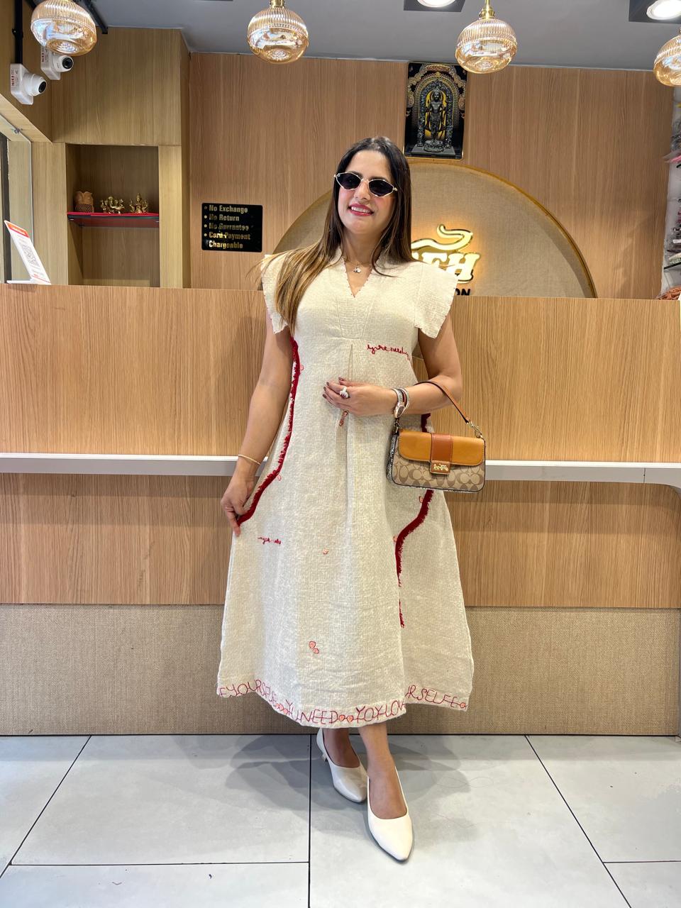 Pure Jute Cotton Off White Midi