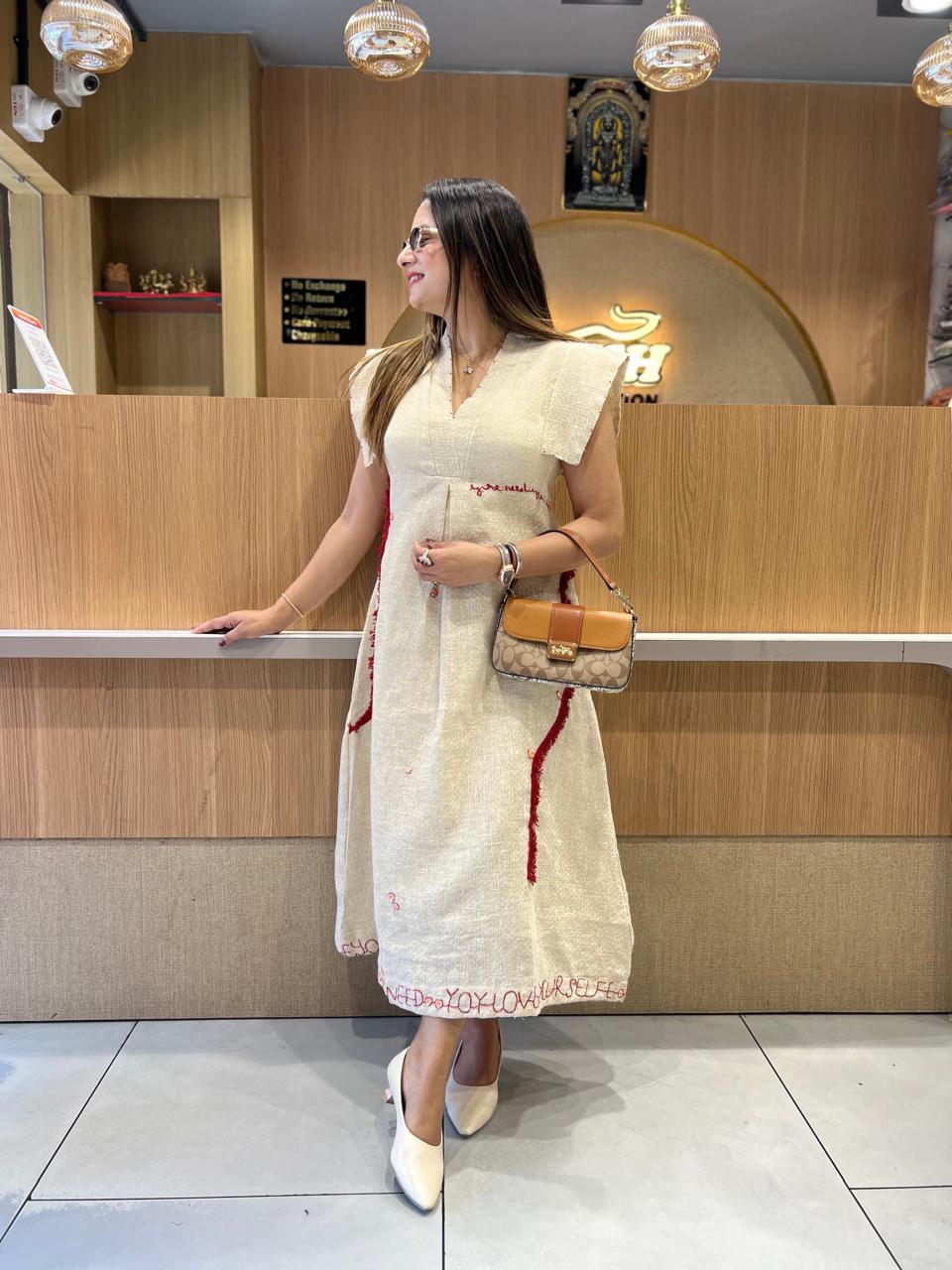Pure Jute Cotton Off White Midi