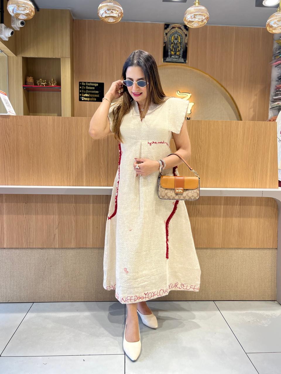 Pure Jute Cotton Off White Midi
