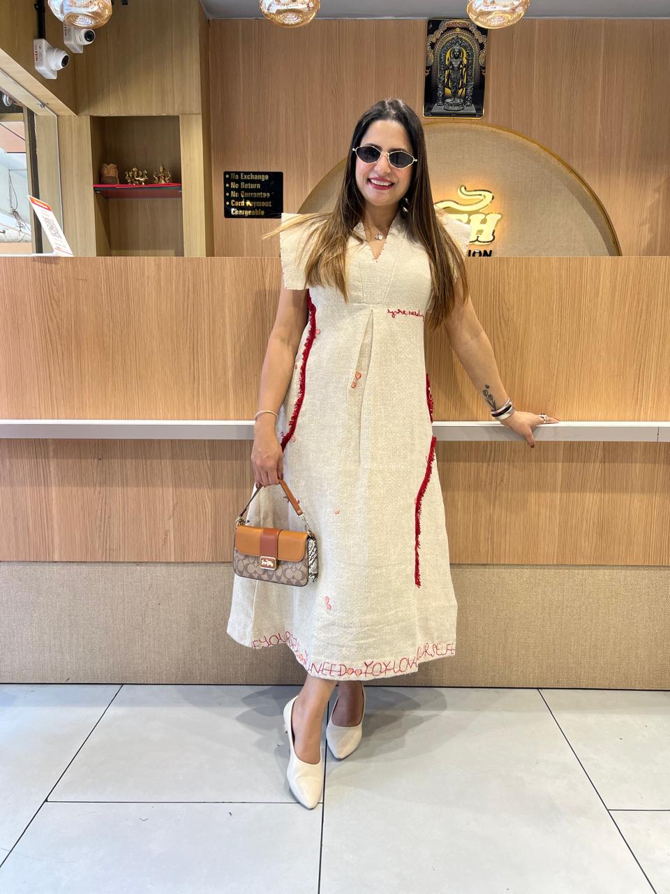 Pure Jute Cotton Off White Midi