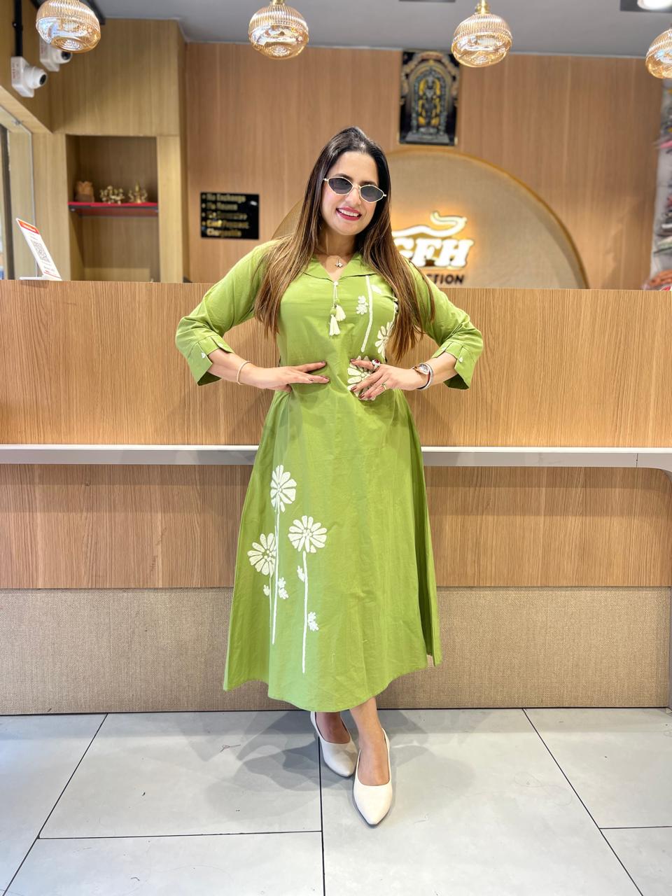 Pure Cotton Pista Green Midi