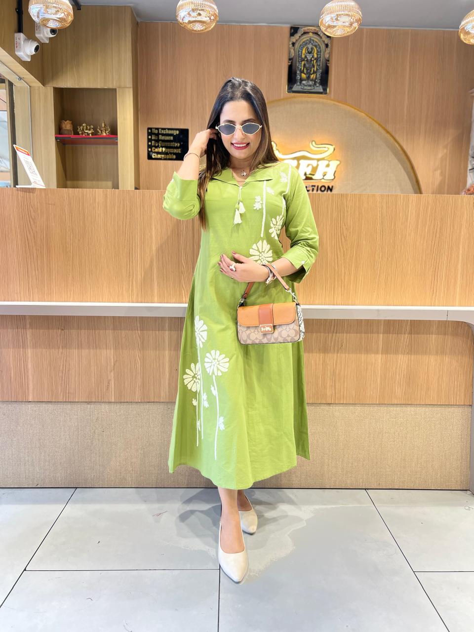 Pure Cotton Pista Green Midi