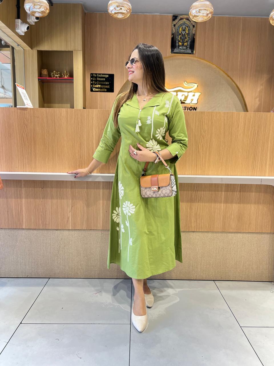 Pure Cotton Pista Green Midi