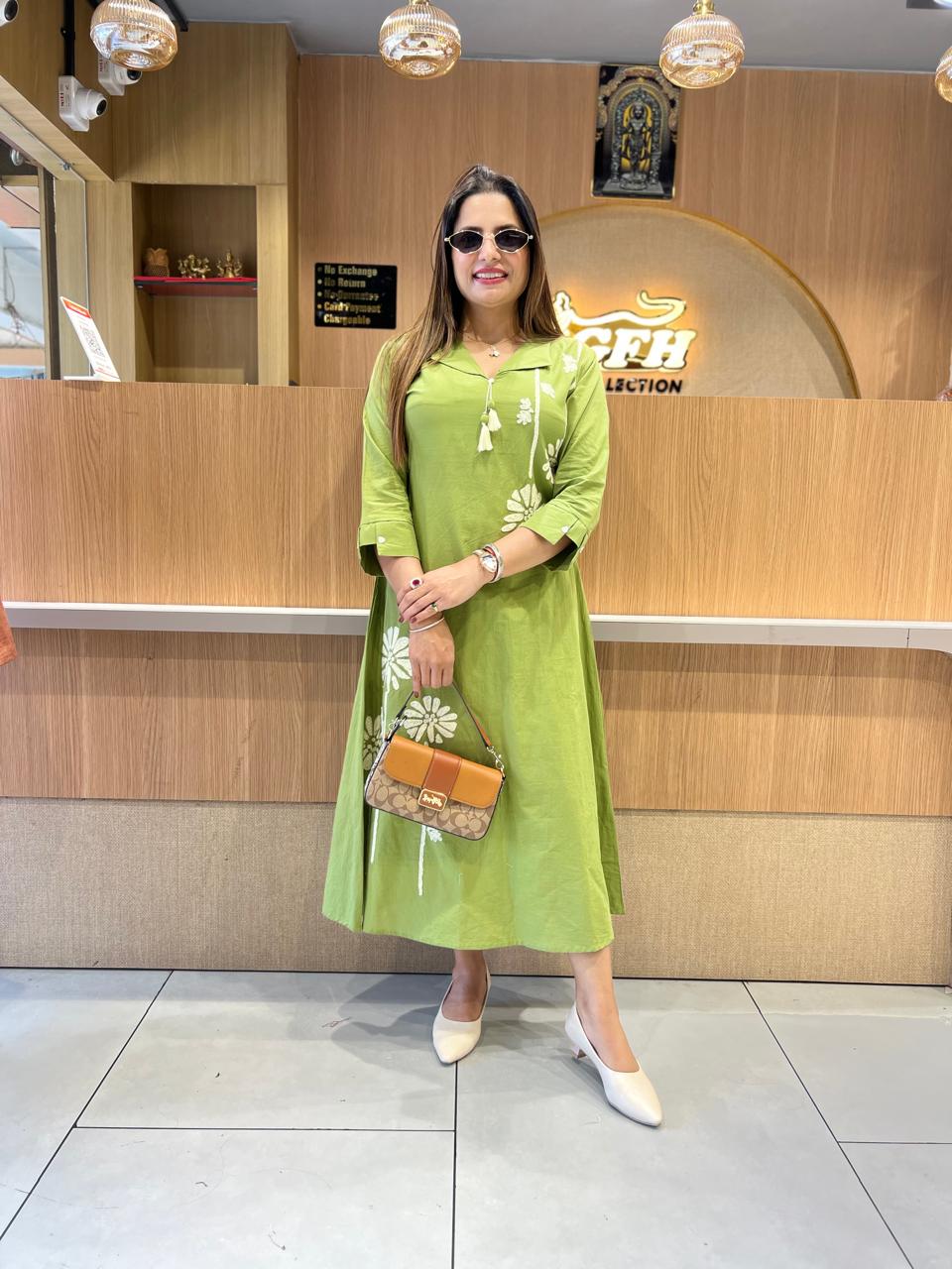 Pure Cotton Pista Green Midi