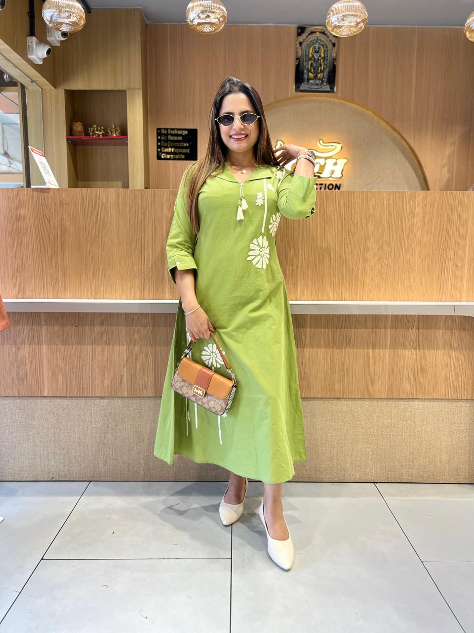 Pure Cotton Pista Green Midi