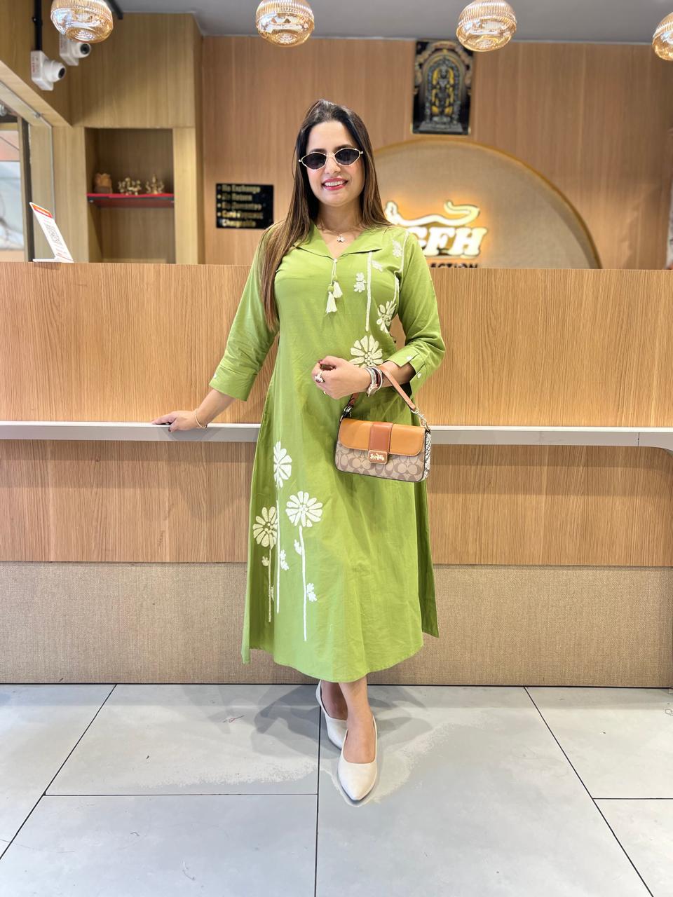 Pure Cotton Pista Green Midi