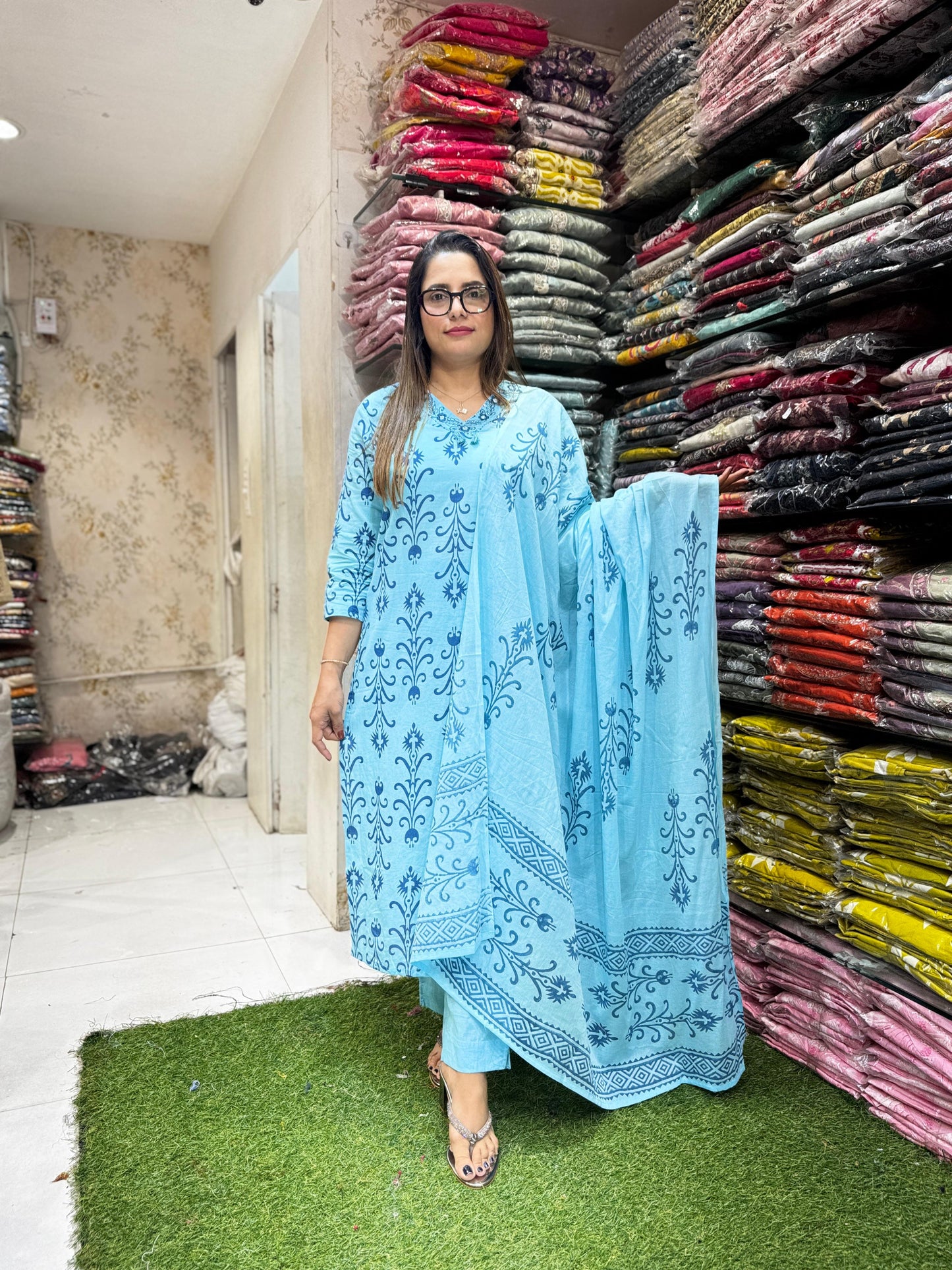 Pure Cotton Aqua Blue 3pc Set
