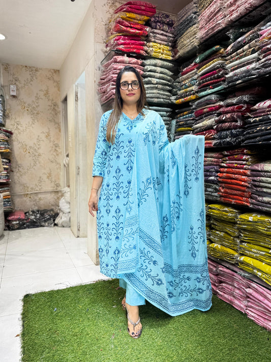 Pure Cotton Aqua Blue 3pc Set