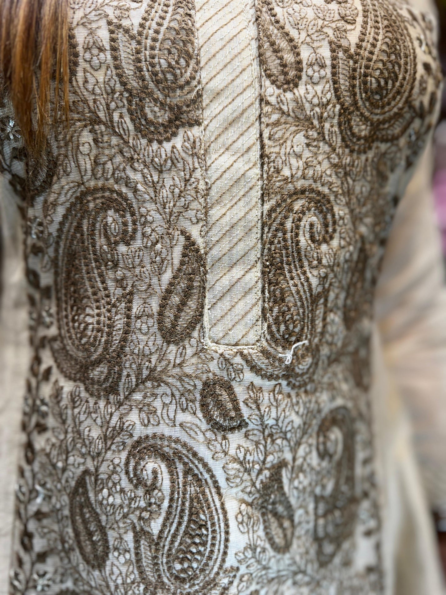 Pure Linen Silk Dusty Off White Anarkali 3pc Set