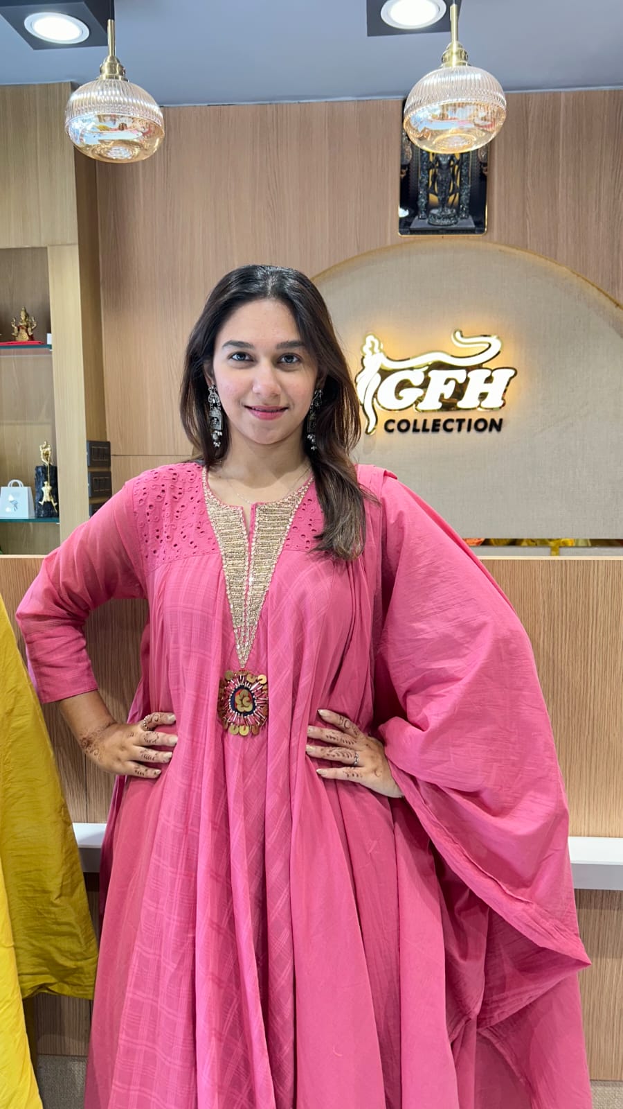 Premium Cotton Partywear Anarkali Pink 3pc Set