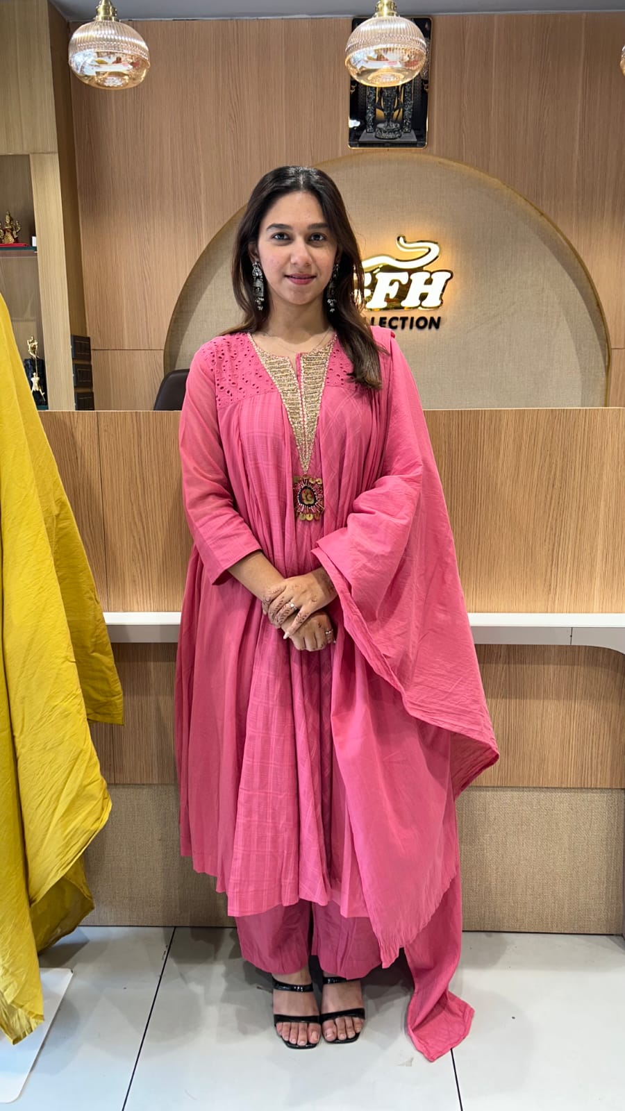 Premium Cotton Partywear Anarkali Pink 3pc Set