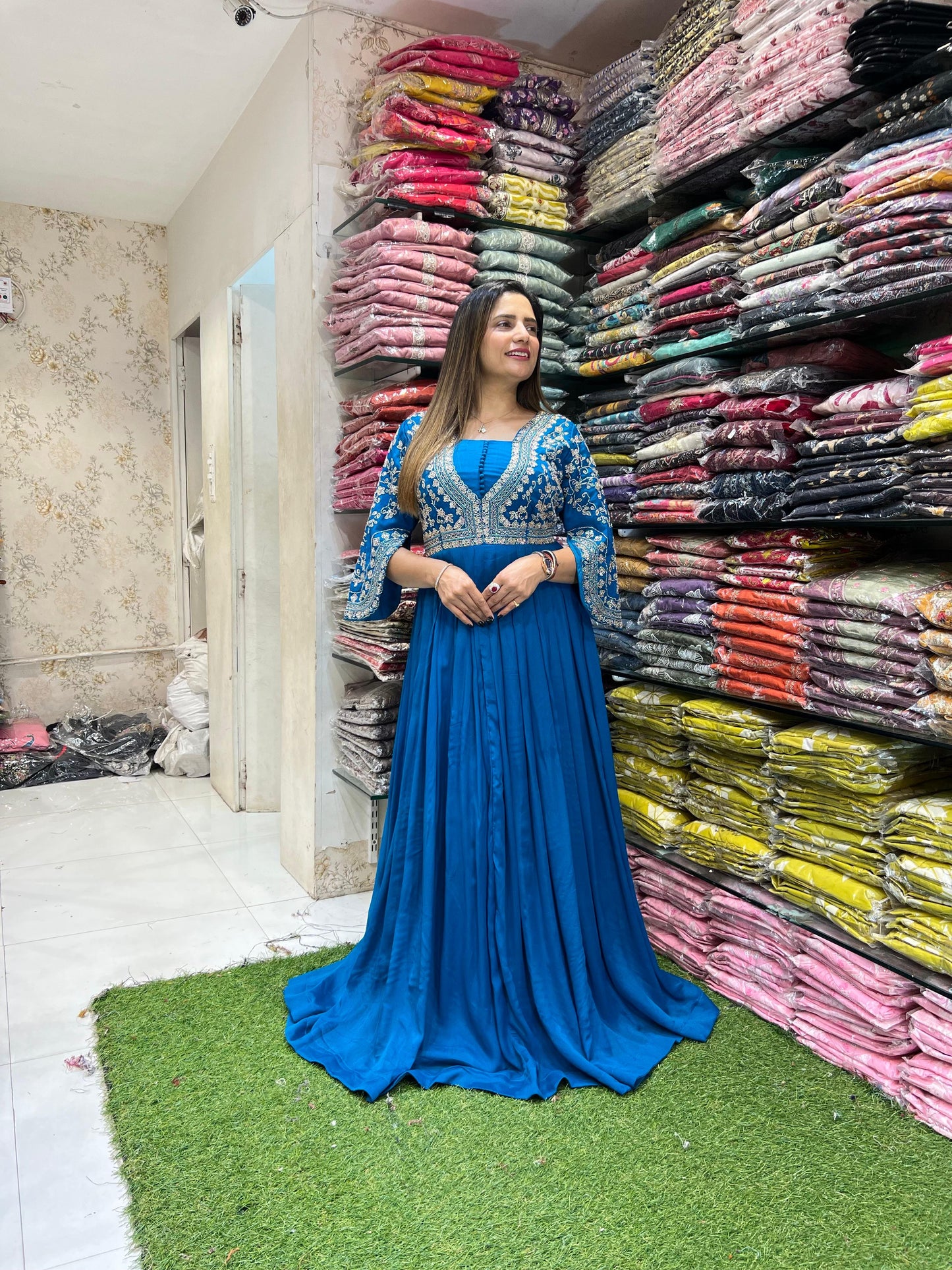 Pure Chinon Firozi Gown