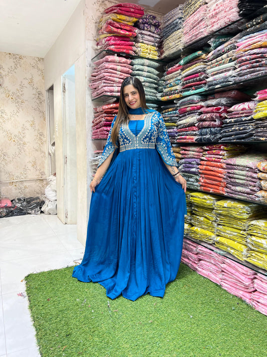 Pure Chinon Firozi Gown