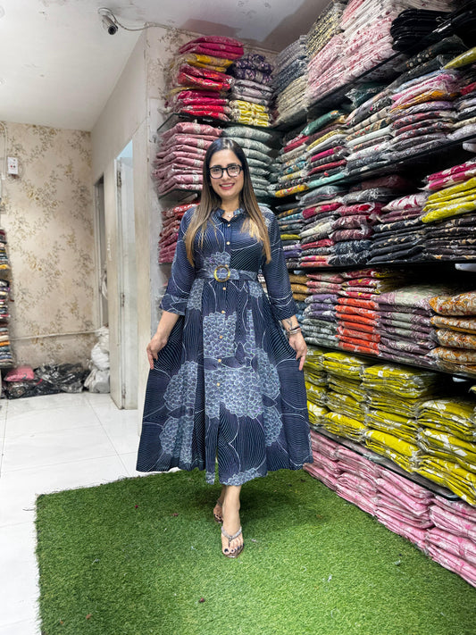 Pure German Rayon Dark Navy Blue Midi