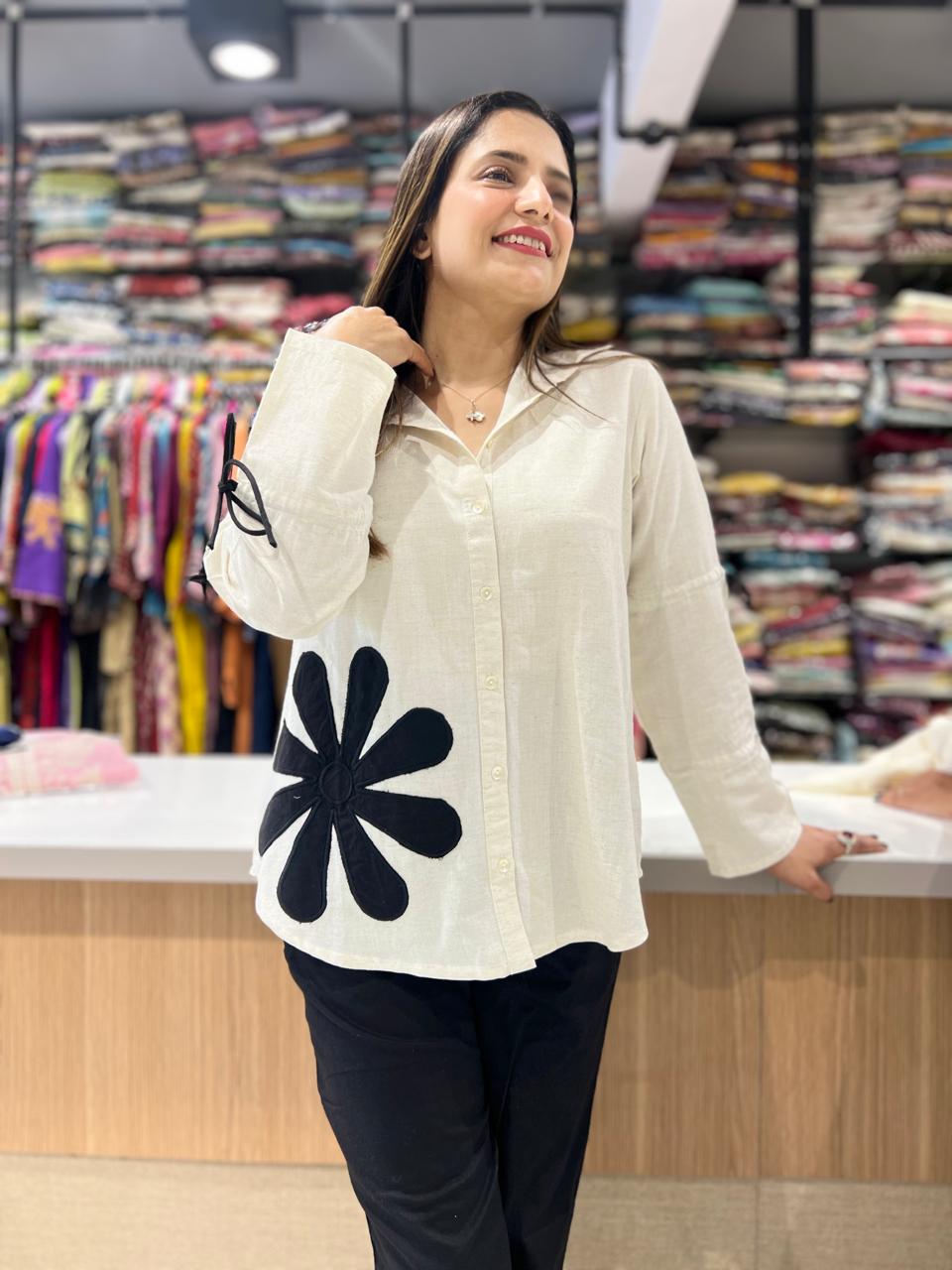 Pure Jute Cotton Off White Shirt