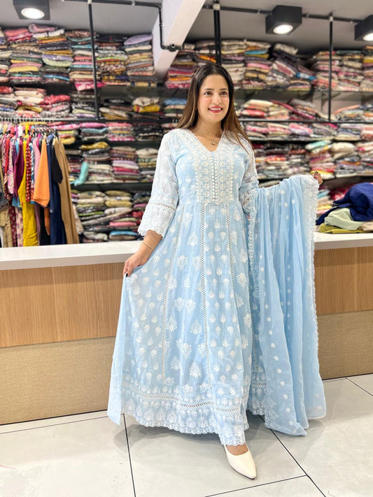 Pure Mull Cotton Sky Blue 3pc Set