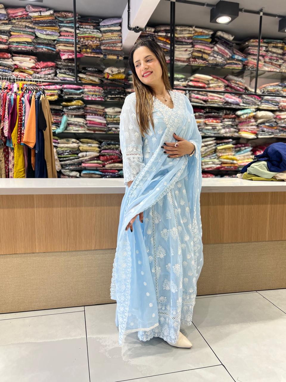 Pure Mull Cotton Sky Blue 3pc Set