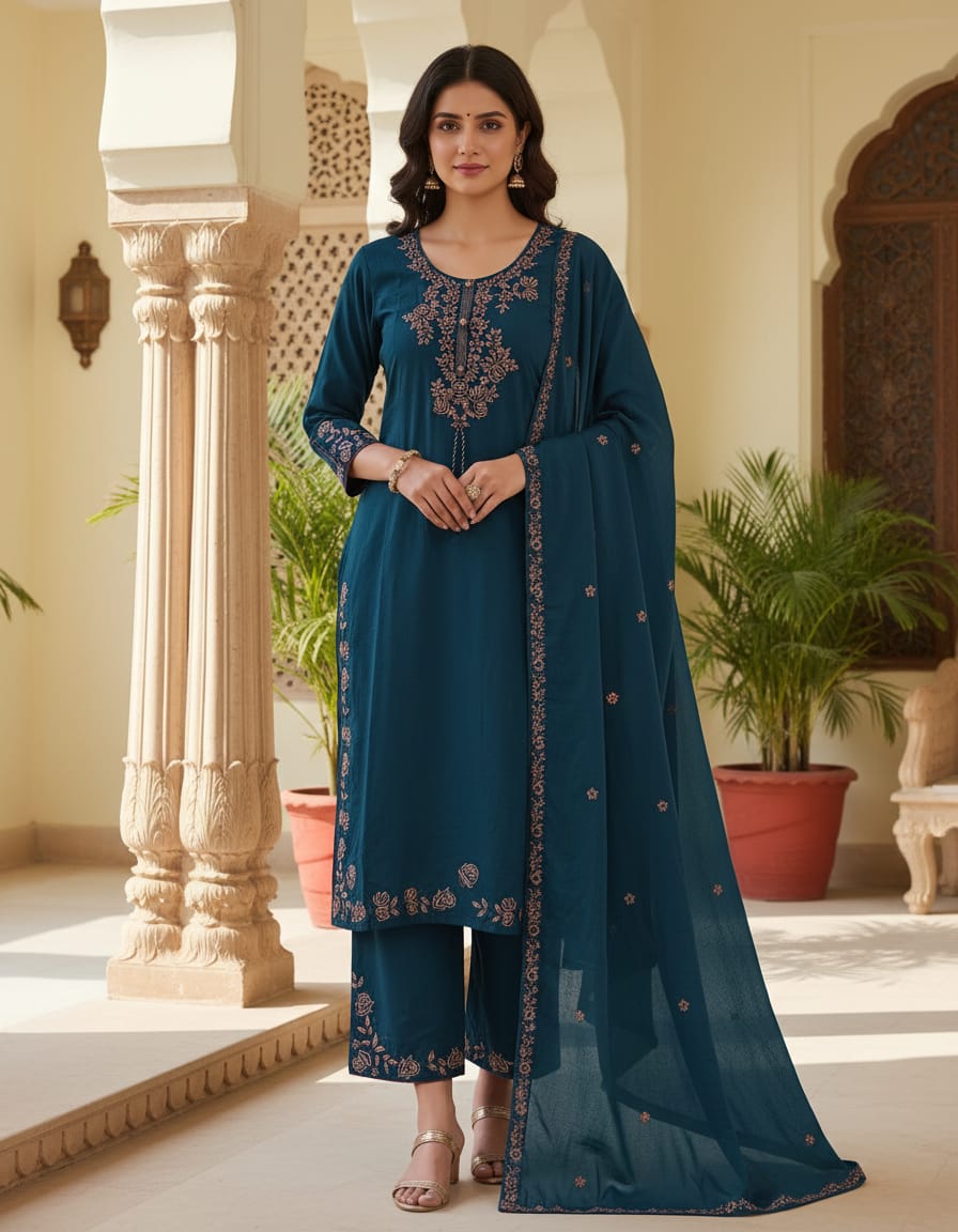 Pure Cotton Teal Blue 3pc Set