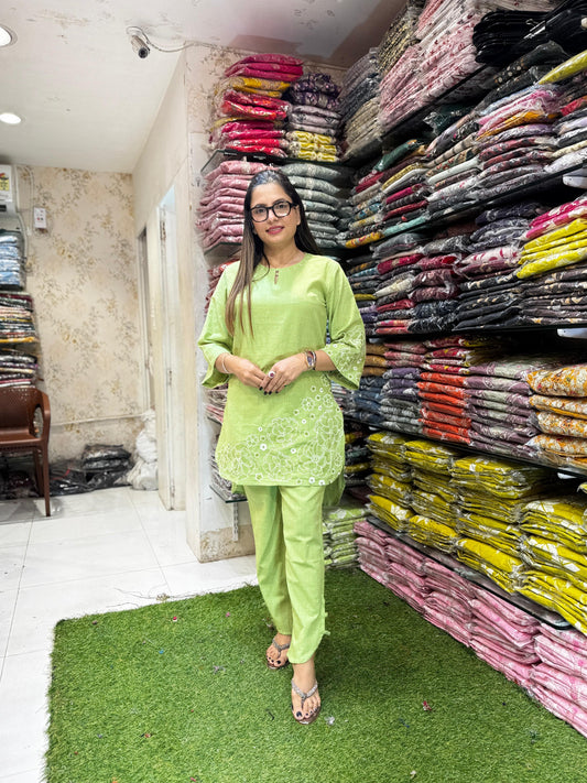 Pure Linen Cotton Green 2pc Set