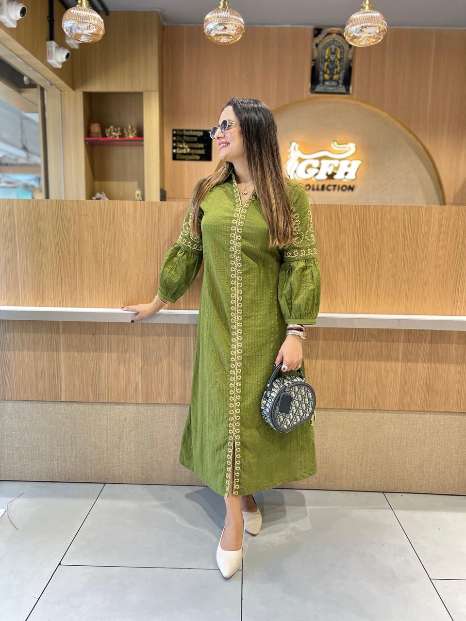 Pure Doby Cotton Green Midi