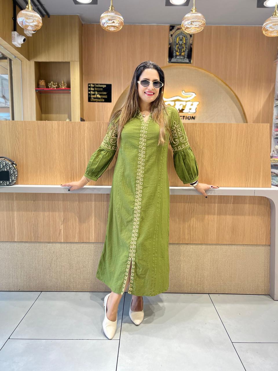 Pure Doby Cotton Green Midi
