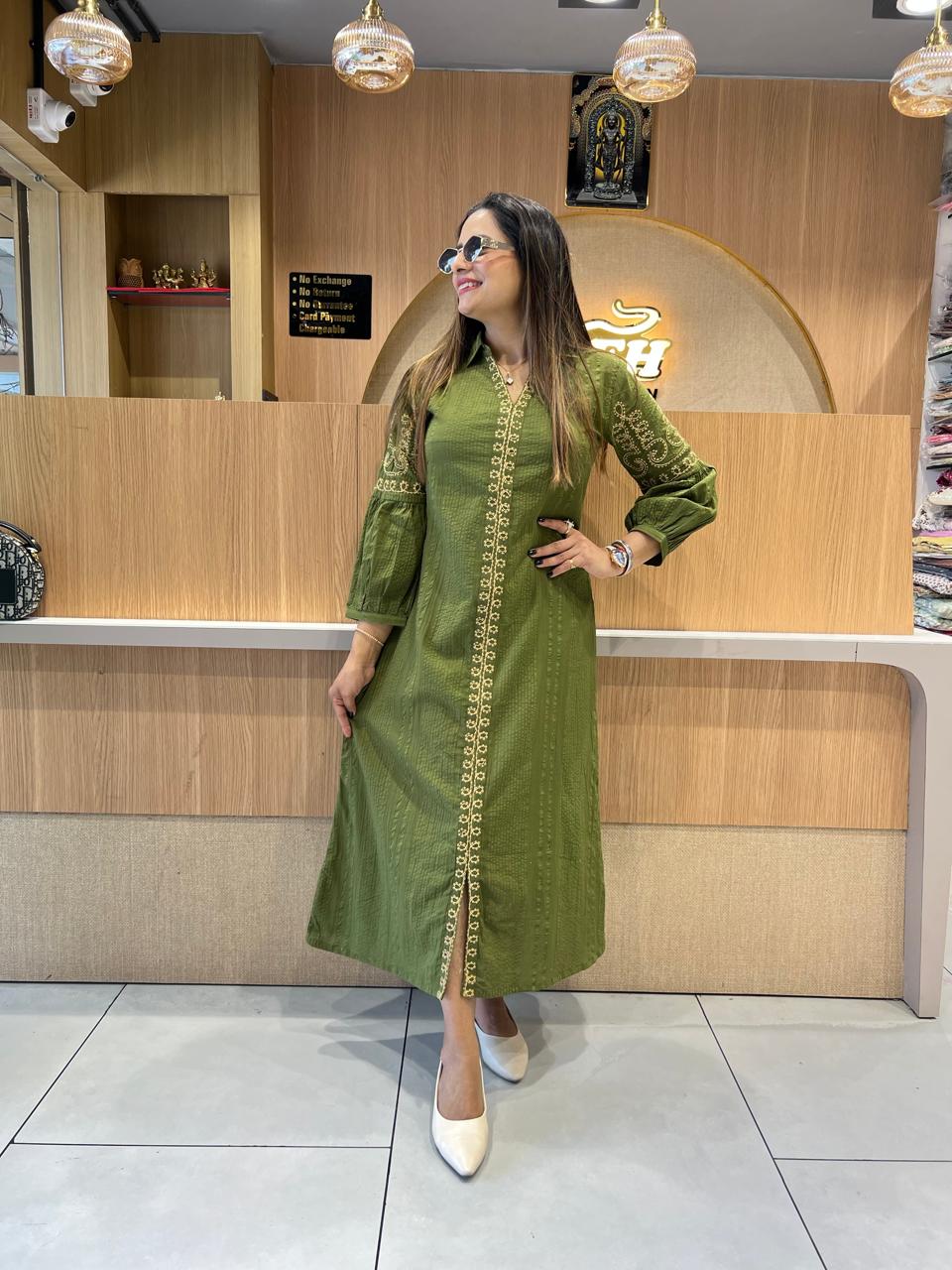 Pure Doby Cotton Green Midi